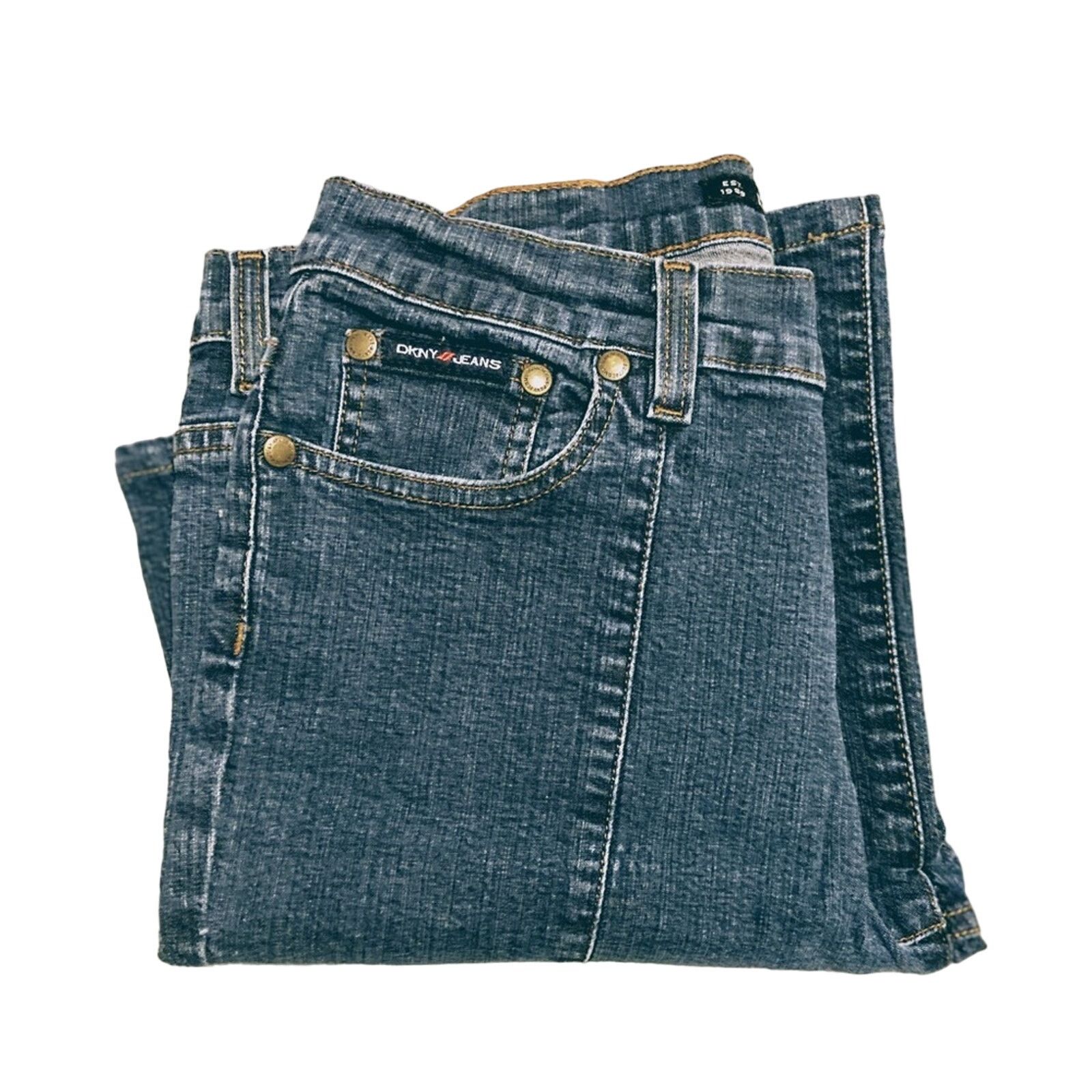 DKNY DKNY Jeans - Straight/Wide Leg Dark Denim Size 8 Size 30" / US 8 / IT 44 - 4 Thumbnail