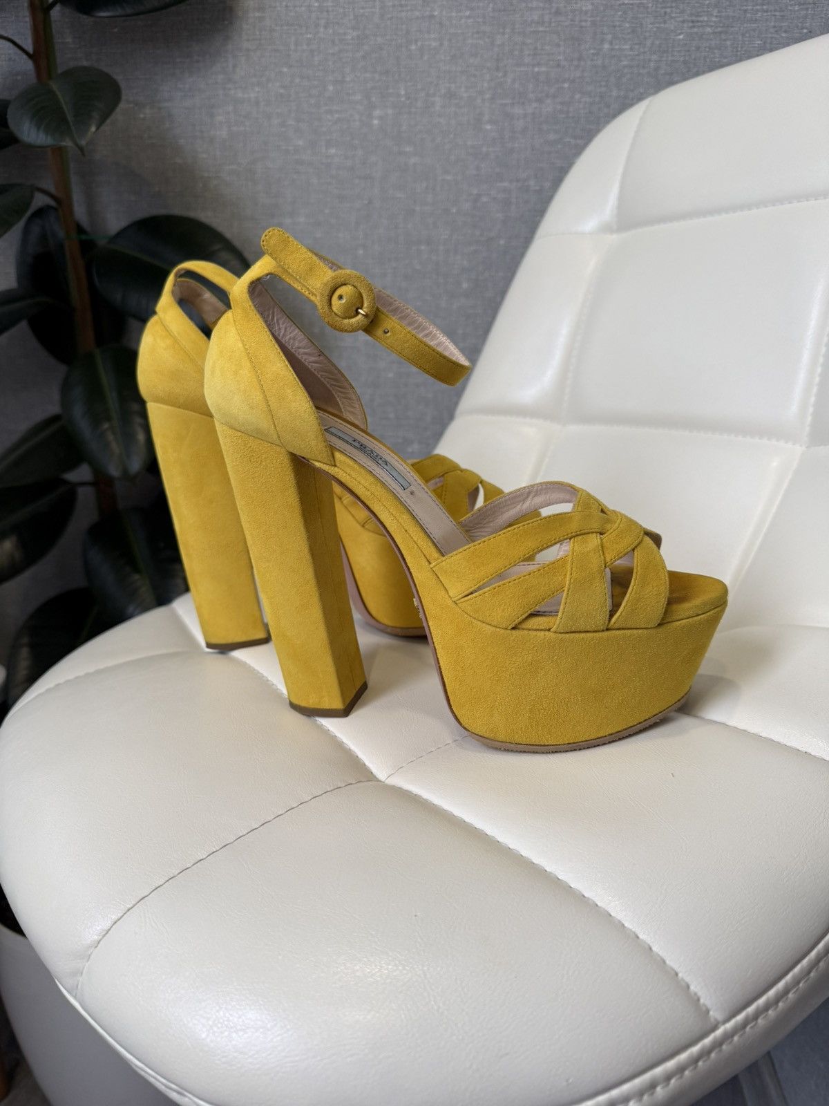 Prada Prada Yellow Suede Platform Sandals Block Heel Shoes Size 38 Size US 8 / IT 38 - 8 Thumbnail