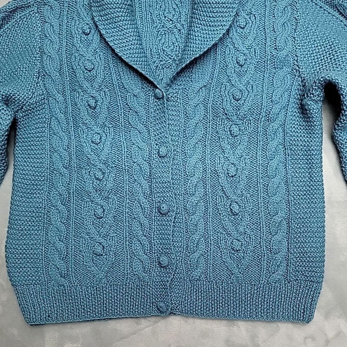 Vintage Vintage L.L. Bean Sweater Cardigan Womens 38 Teal Wool Cable Knit Shawl Collar Zip Front Size XS / US 0-2 / IT 36-38 - 2 Thumbnail