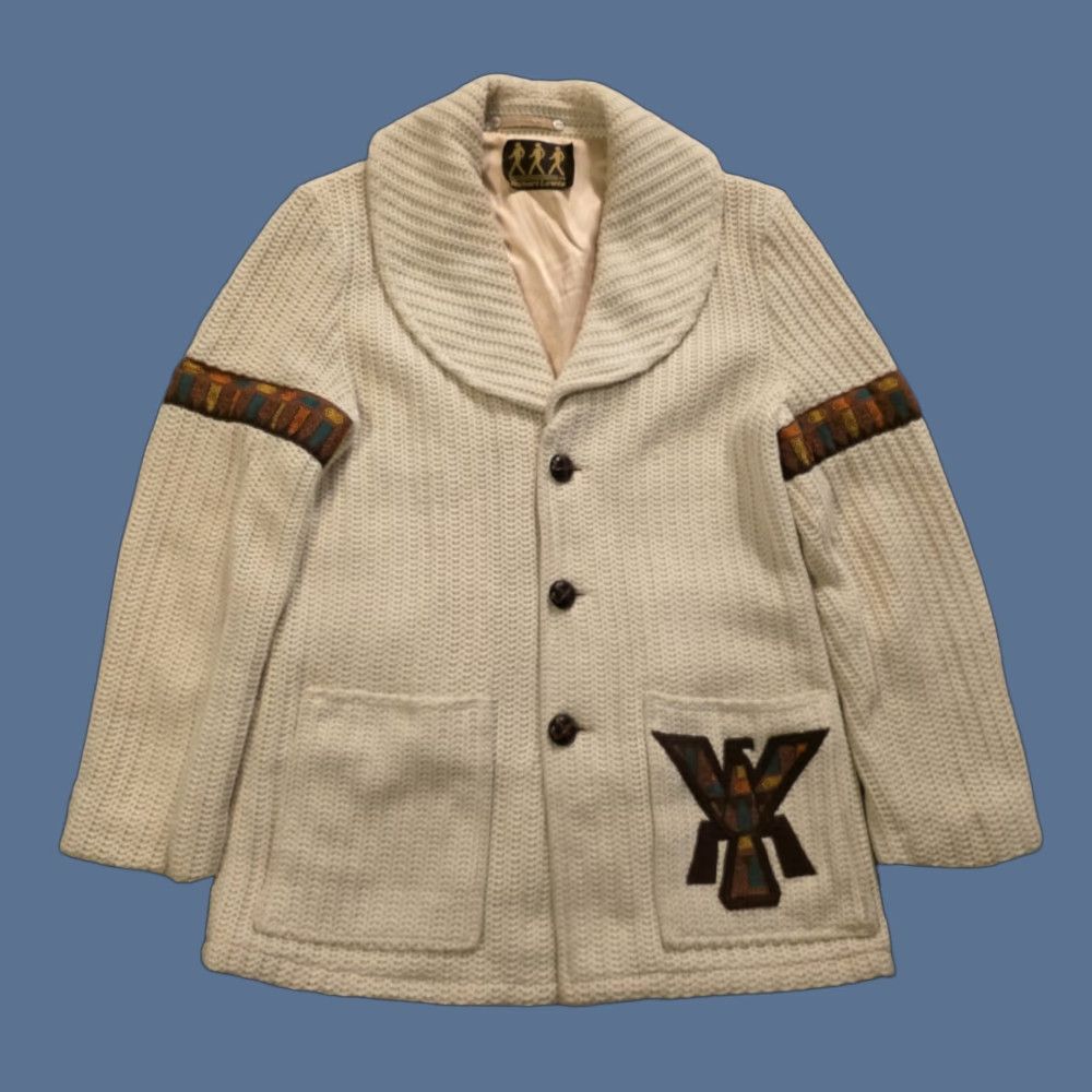 Vintage VINTAGE 1970s Robert Lewis Shawl Collar Cardigan Jacket Satin Lined Men's Size 44 Ivory Casual Mens Size US XXL / EU 58 / 5 - 1 Thumbnail