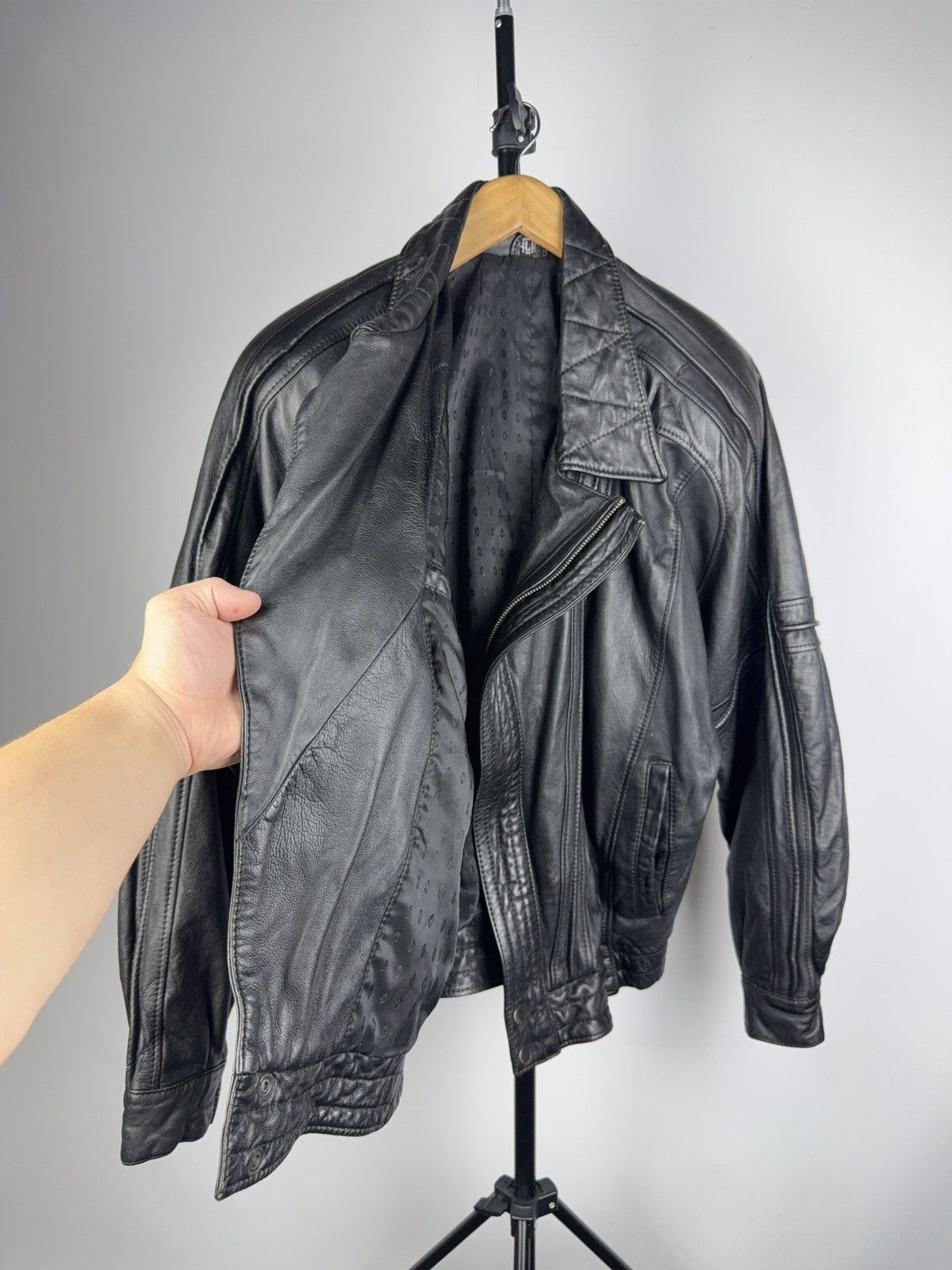 Leather Vintage 90s Genuine Leather MOTO Bomber Jacket Rock Punk Size US L / EU 52-54 / 3 - 8 Thumbnail