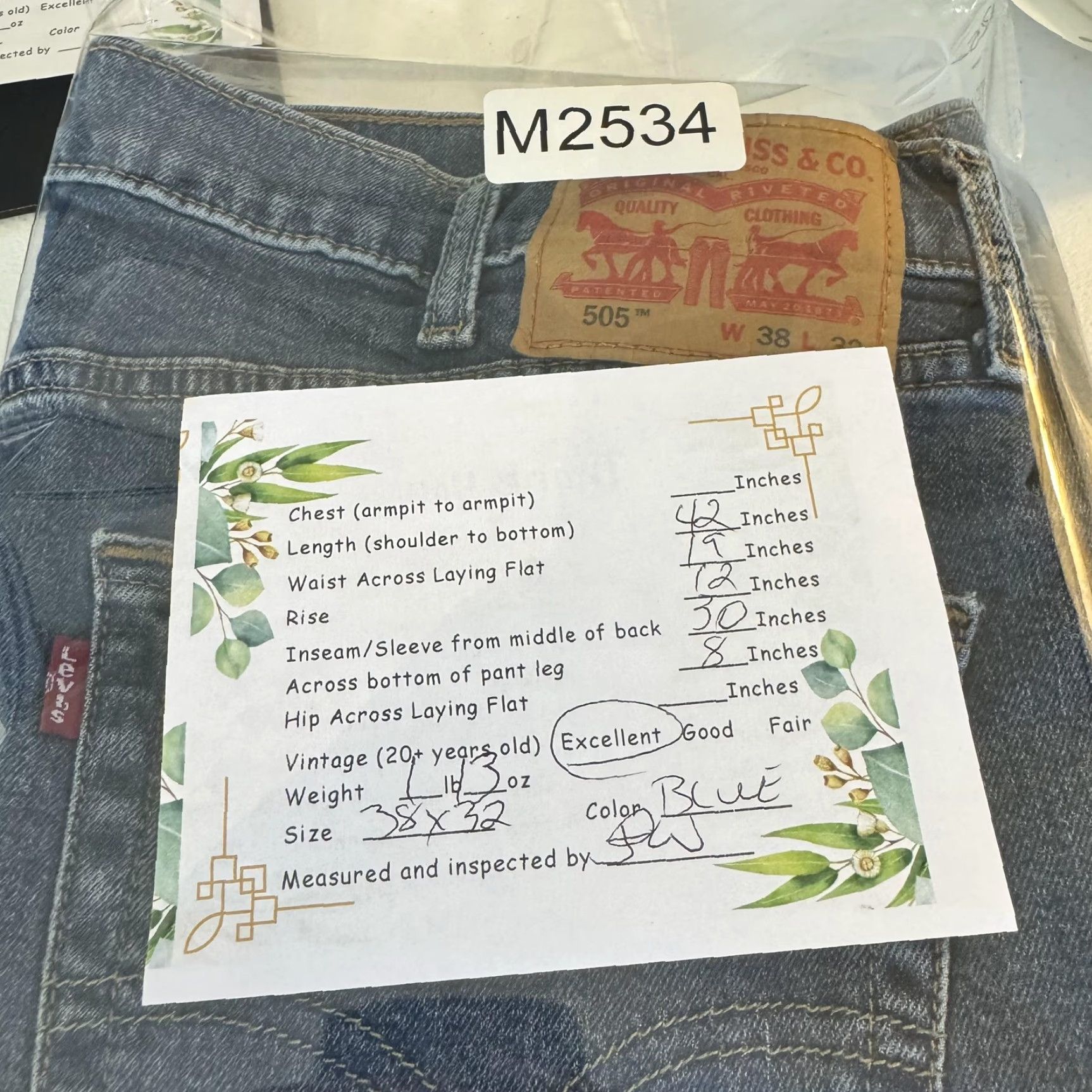 Levi's Levi's 505 Jeans Mens 38x32 Blue Stretch Straight Denim Medium Wash Pants Size US 38 / EU 54 - 8 Thumbnail