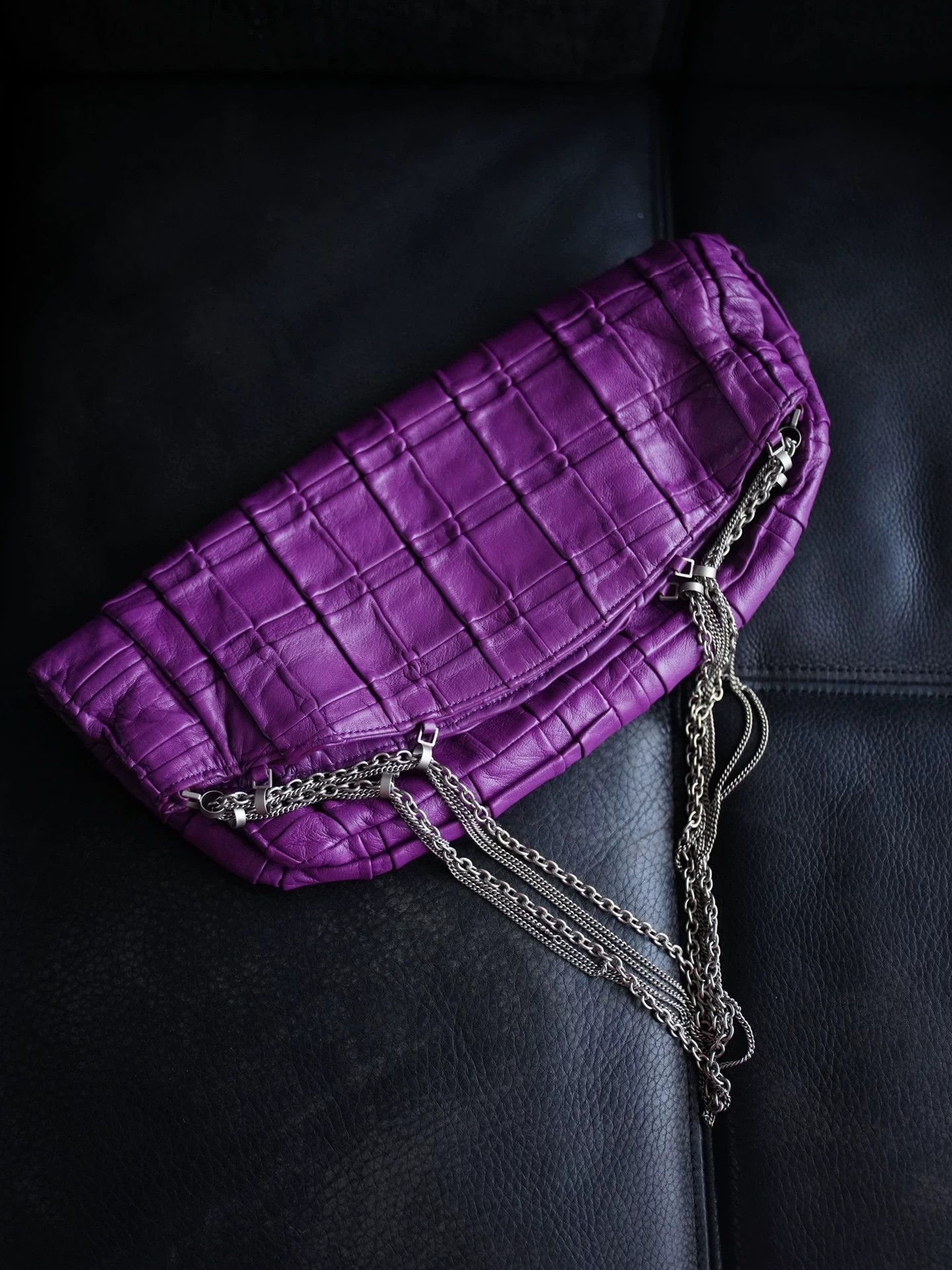 Versus Versus Purple Checkered Multi-Chain Leather Clutch Italy Size ONE SIZE - 2 Thumbnail