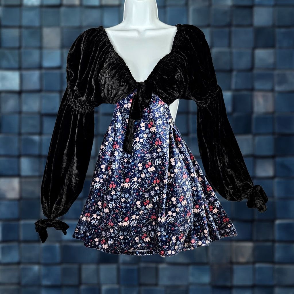 Vintage Tularosa Mini Dress Black Floral Velvet Carmella Size XXS Womens Size XXS / US 00 / IT 34 - 1 Thumbnail