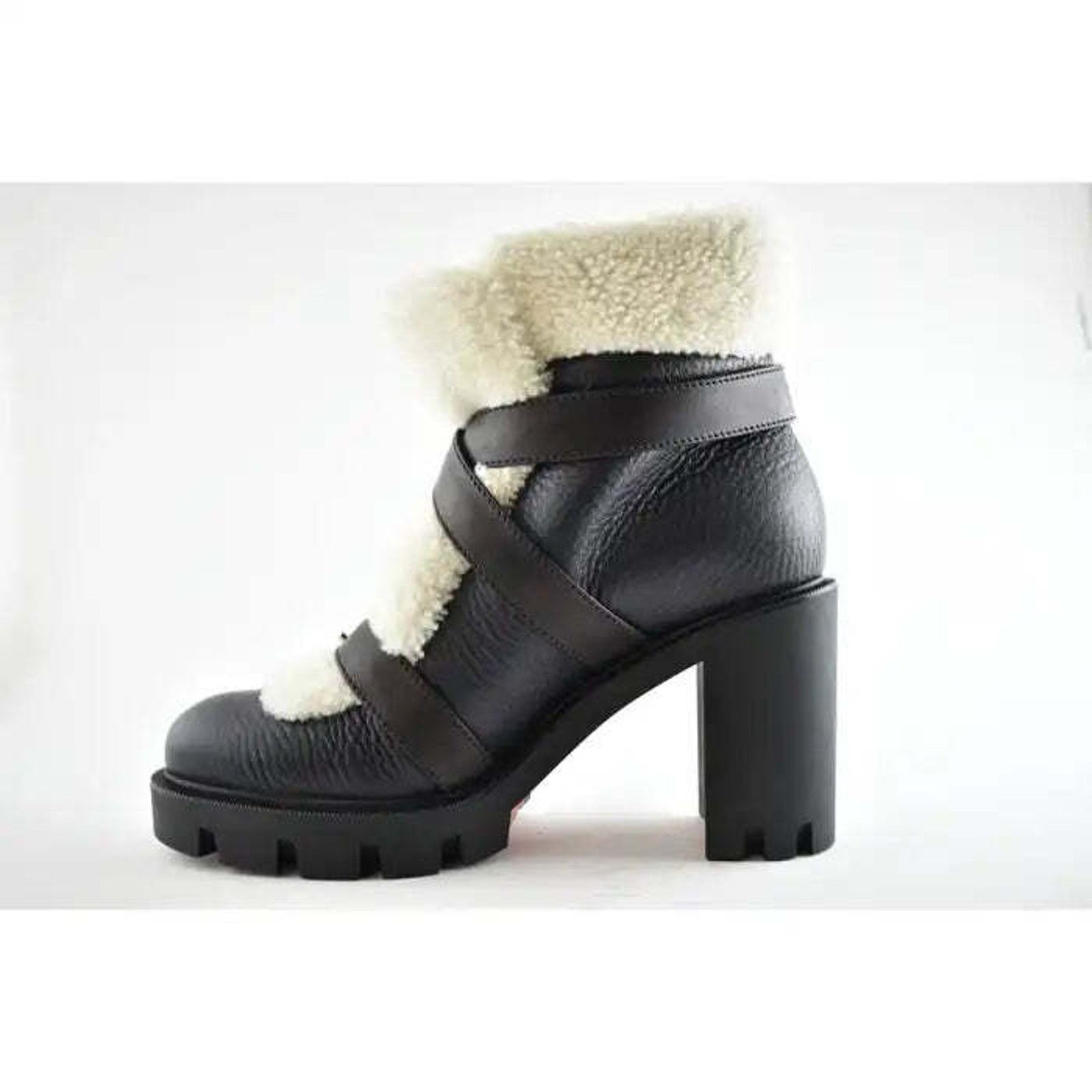 Christian Louboutin Christian Louboutin Pole Chic Black Leather Shearling Heel Size US 7 / IT 37 - 2 Thumbnail