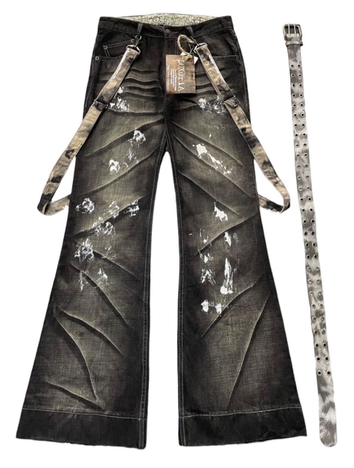 Designer × If Six Was Nine × Le Grande Bleu (L.G.B.) Designer Luxuria Japan Flared Claw Mark Jeans With Belt Size US 30 / EU 46 - 3 Thumbnail
