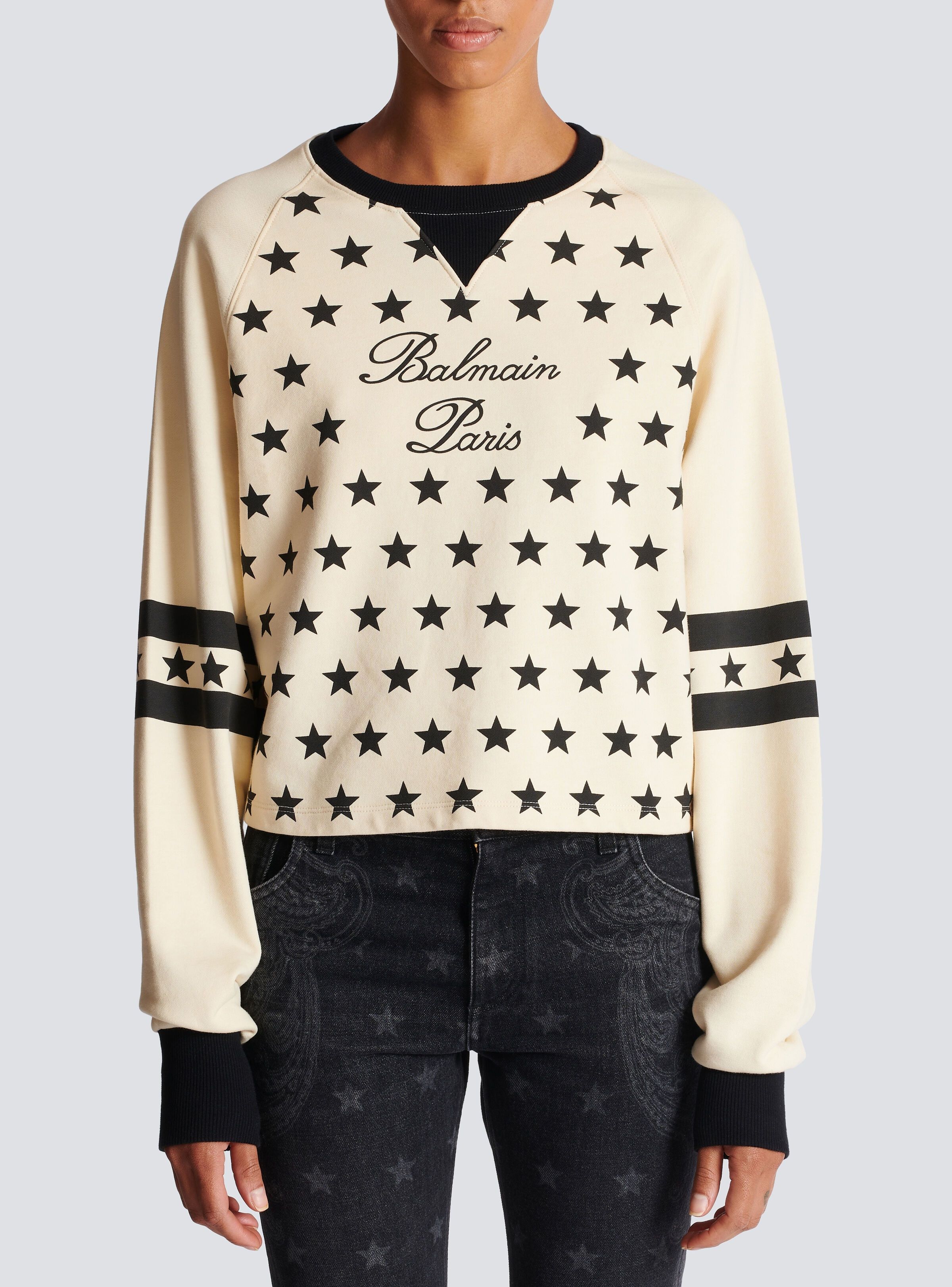 Balmain o1s1wg110825 Signature Logo Crewneck Sweater in Black/White Size M / US 6-8 / IT 42-44 - 4 Thumbnail