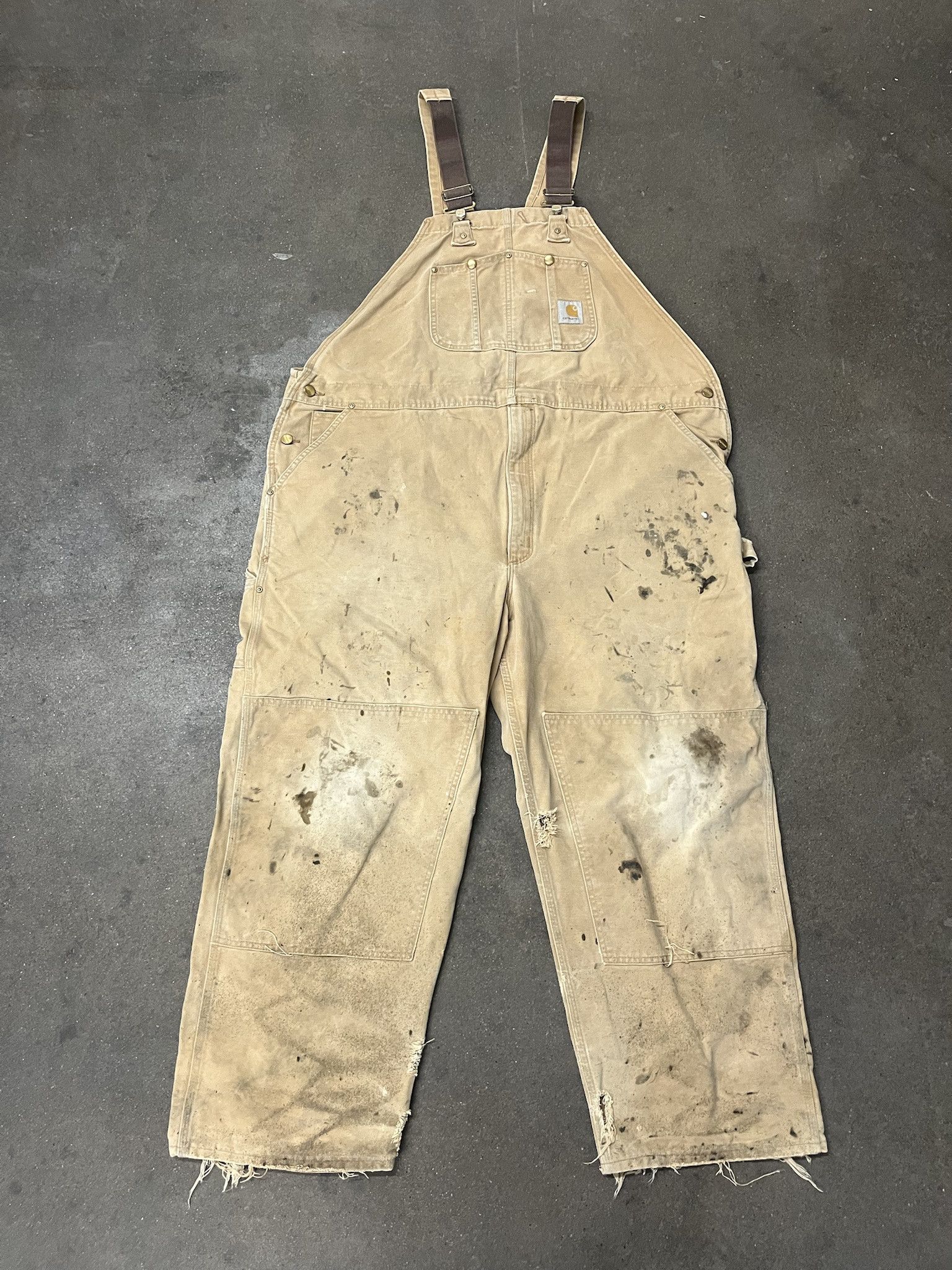 Carhartt × Vintage Vintage 1990s Carhartt Distressed Tan Double Knee Overalls Size XXL Size US XXL / EU 58 / 5 - 1 Thumbnail