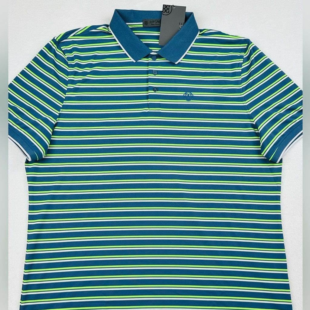 G/FORE G/Fore Men’s Med Blue Green Stripe Golf Jersey Polo Shirt Size US M / EU 48-50 / 2 - 3 Thumbnail