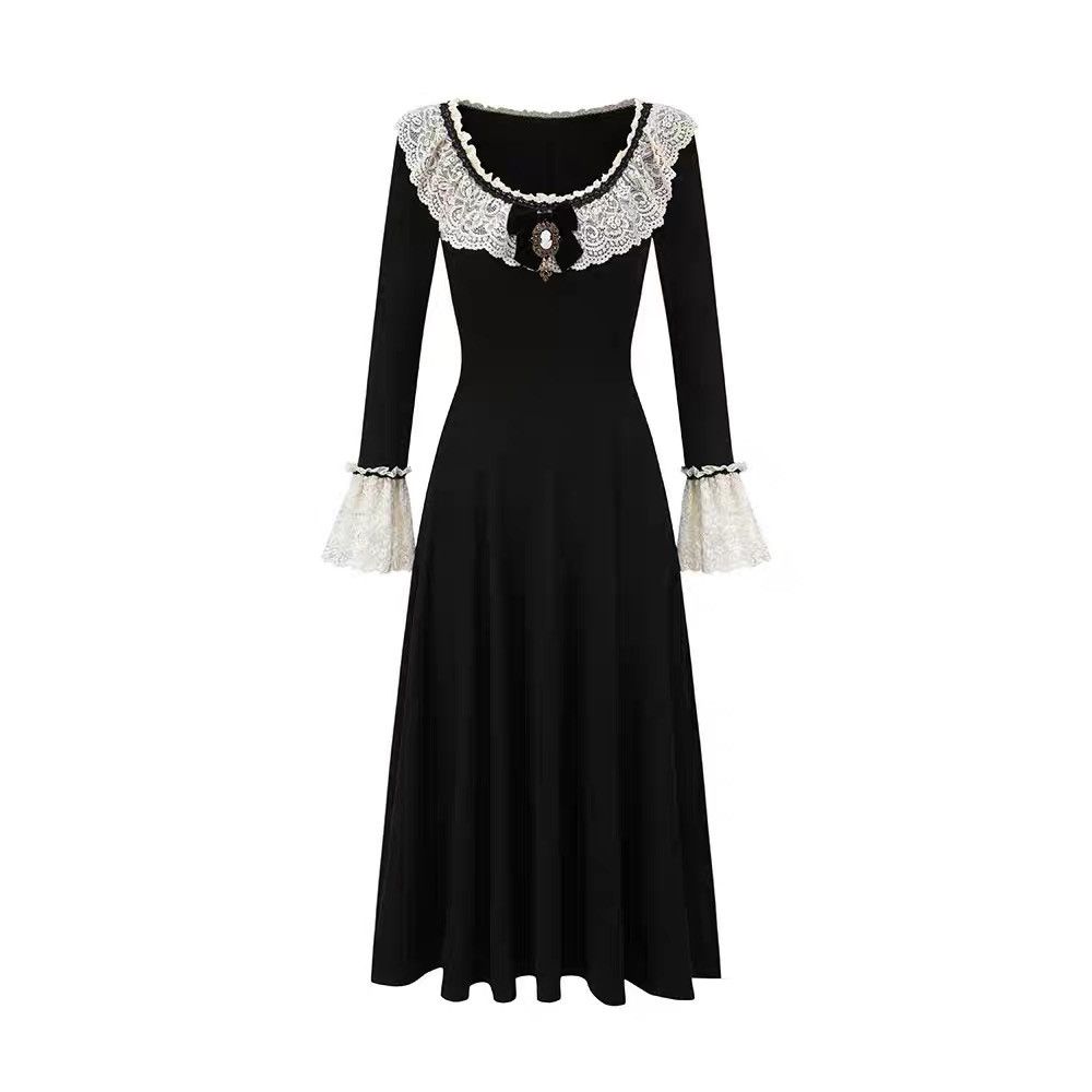 Other Black Lace Collar Long Sleeve Dress Size L / US 10 / IT 46 - 5 Thumbnail