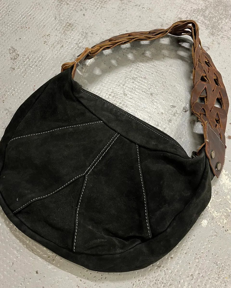 Just Cavalli 2000s Cavalli Braided Brown Leather Strap Black Suede Shoulder Bag Size ONE SIZE - 4 Thumbnail