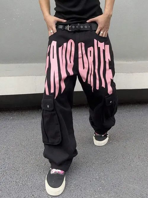 Graphic Baggy Drip Drill Cargo