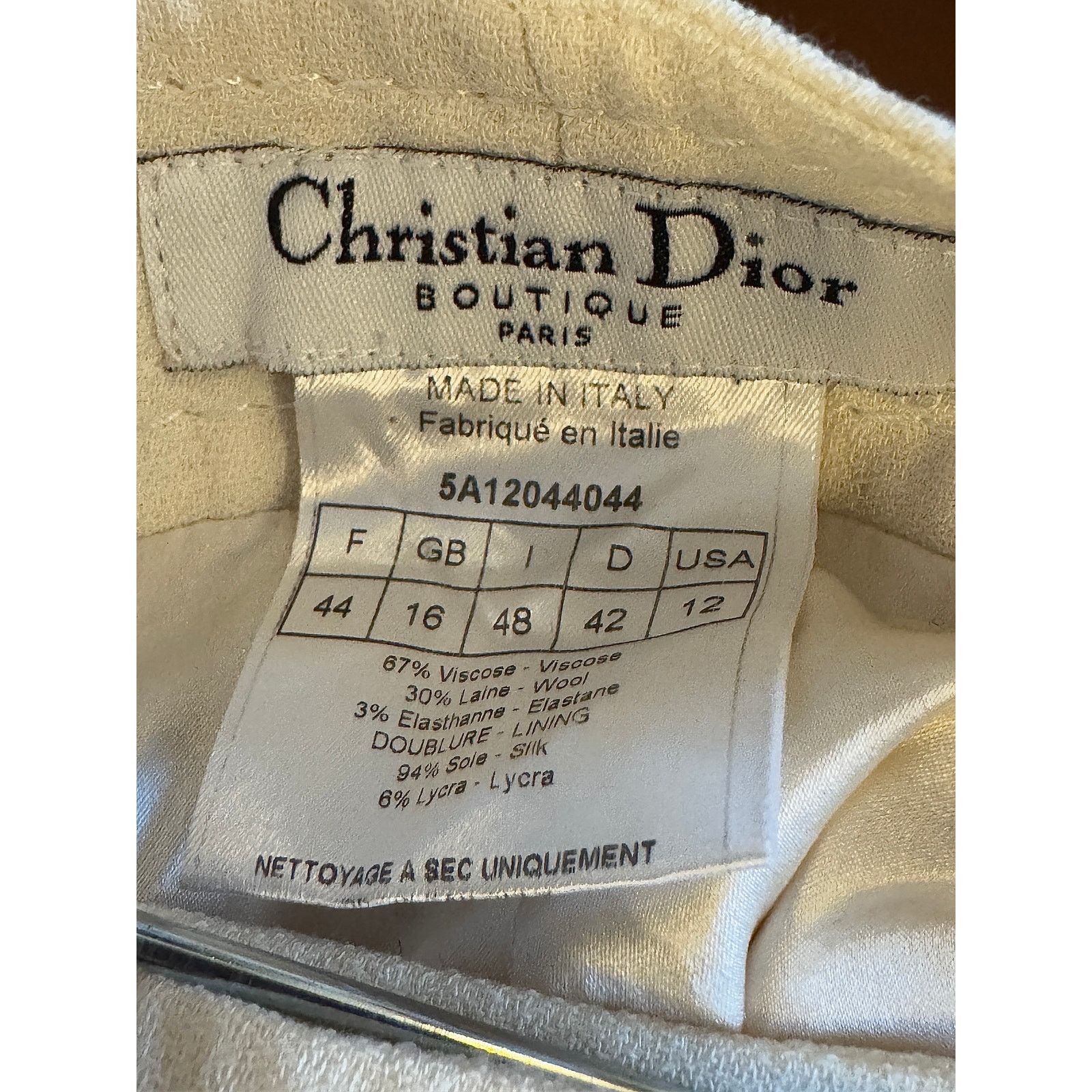 Dior Christian Dior Women's Ivory Viscose Wool Blend Trousers Size 34" / US 12 / IT 48 - 3 Thumbnail