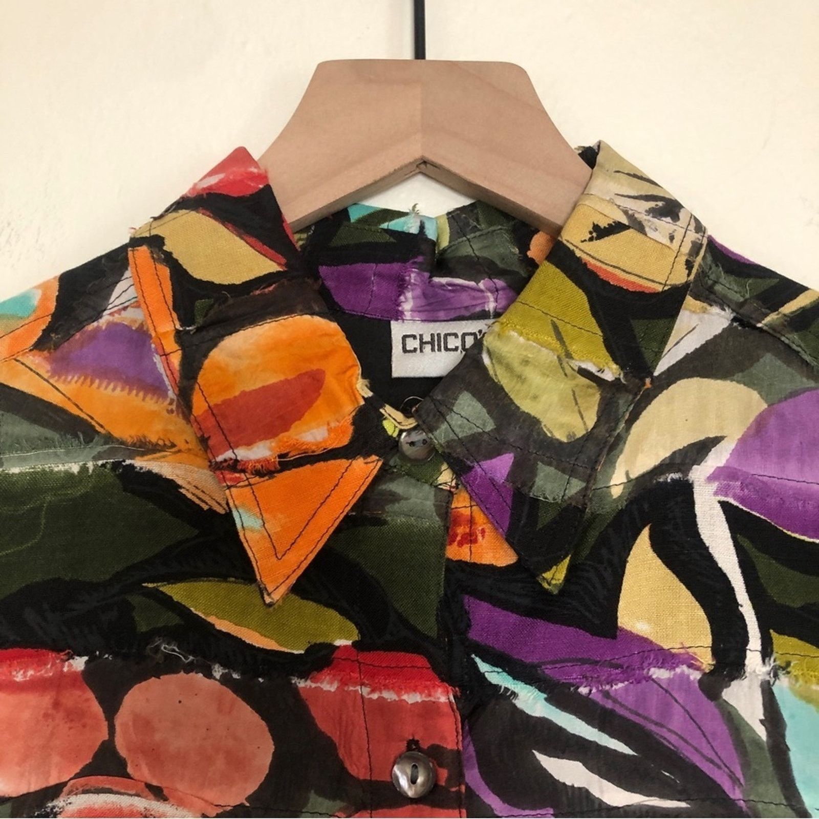 Chicos Chico's Linen Multicolor Tropical Floral Button Shirt Blouse Size M / US 6-8 / IT 42-44 - 3 Thumbnail