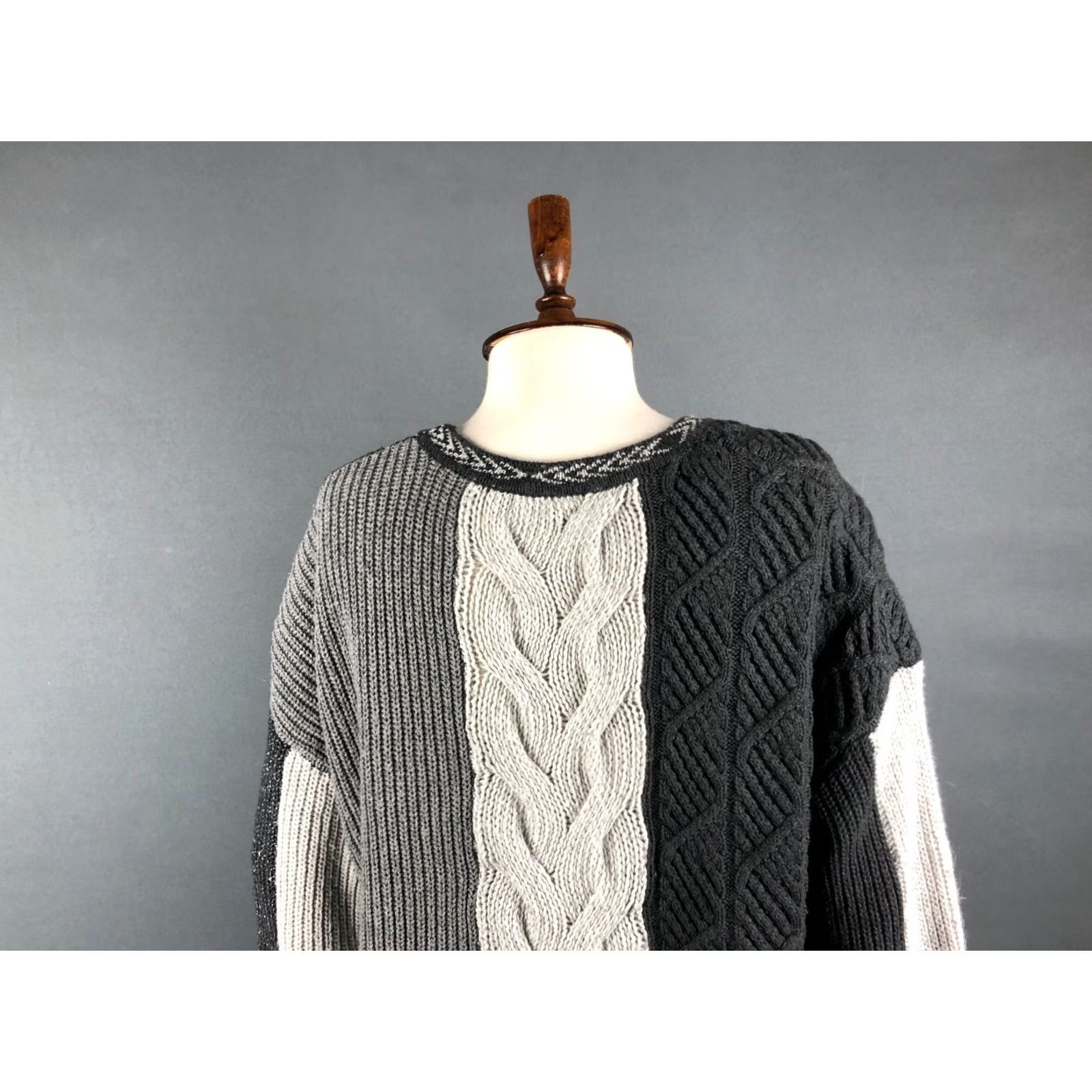 Desigual Desigual Women's Sweater Gray Cotton Blend Floral Cable-Knit Crew Neck Pullover Casual Size M Womens Size M / US 6-8 / IT 42-44 - 4 Thumbnail