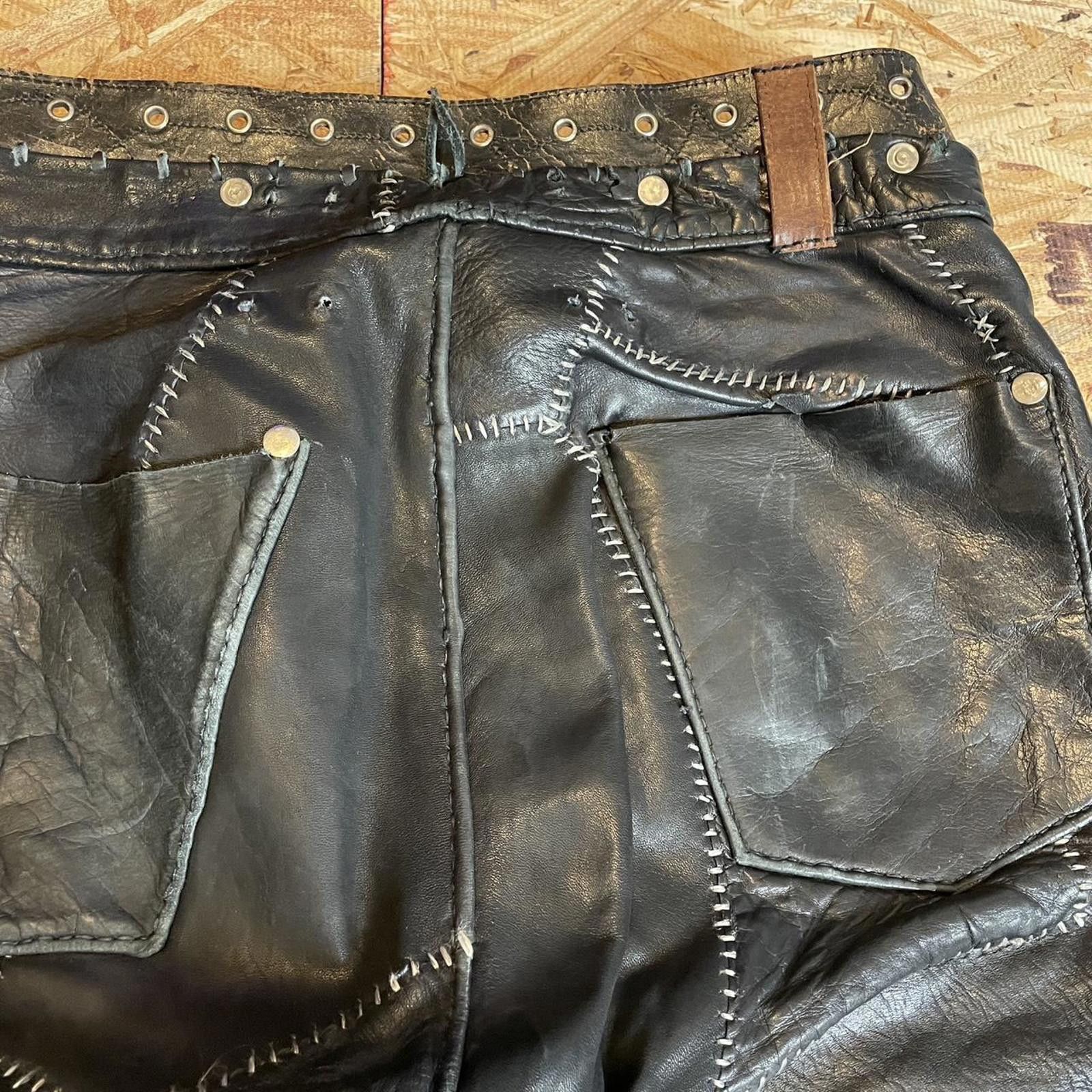 Other Vintage antique 1960s leather patchwork hippie biker pants Size US 30 / EU 46 - 4 Thumbnail