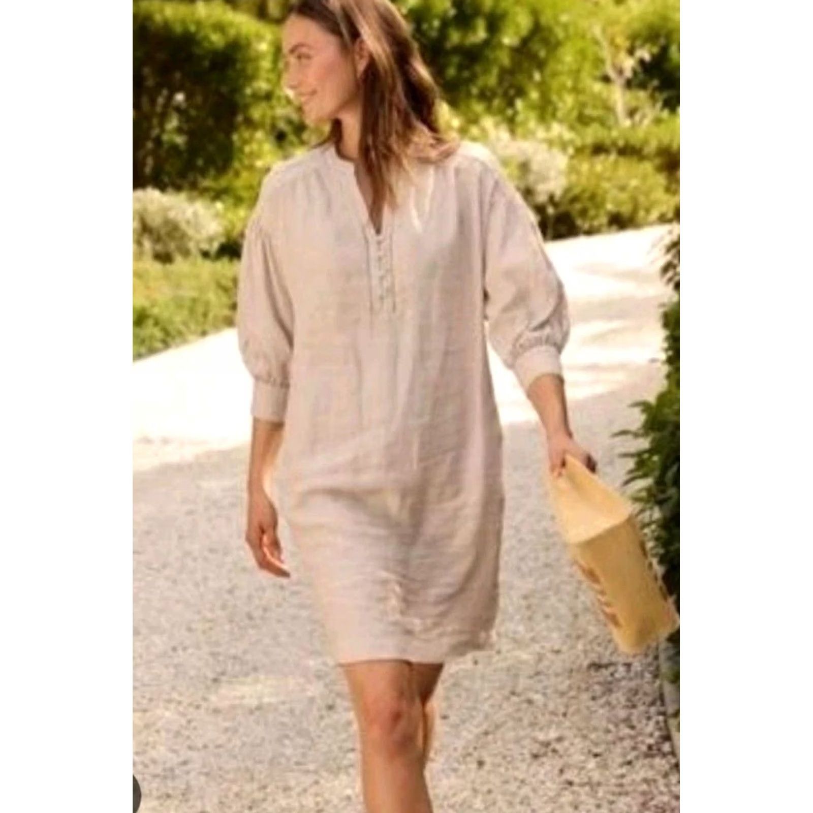 J.McLaughlin J. McLaughlin Nylee Dress Women’s Small Beige Linen Tunic 3/4 Sleeve Casual Size S / US 4 / IT 40 - 4 Thumbnail