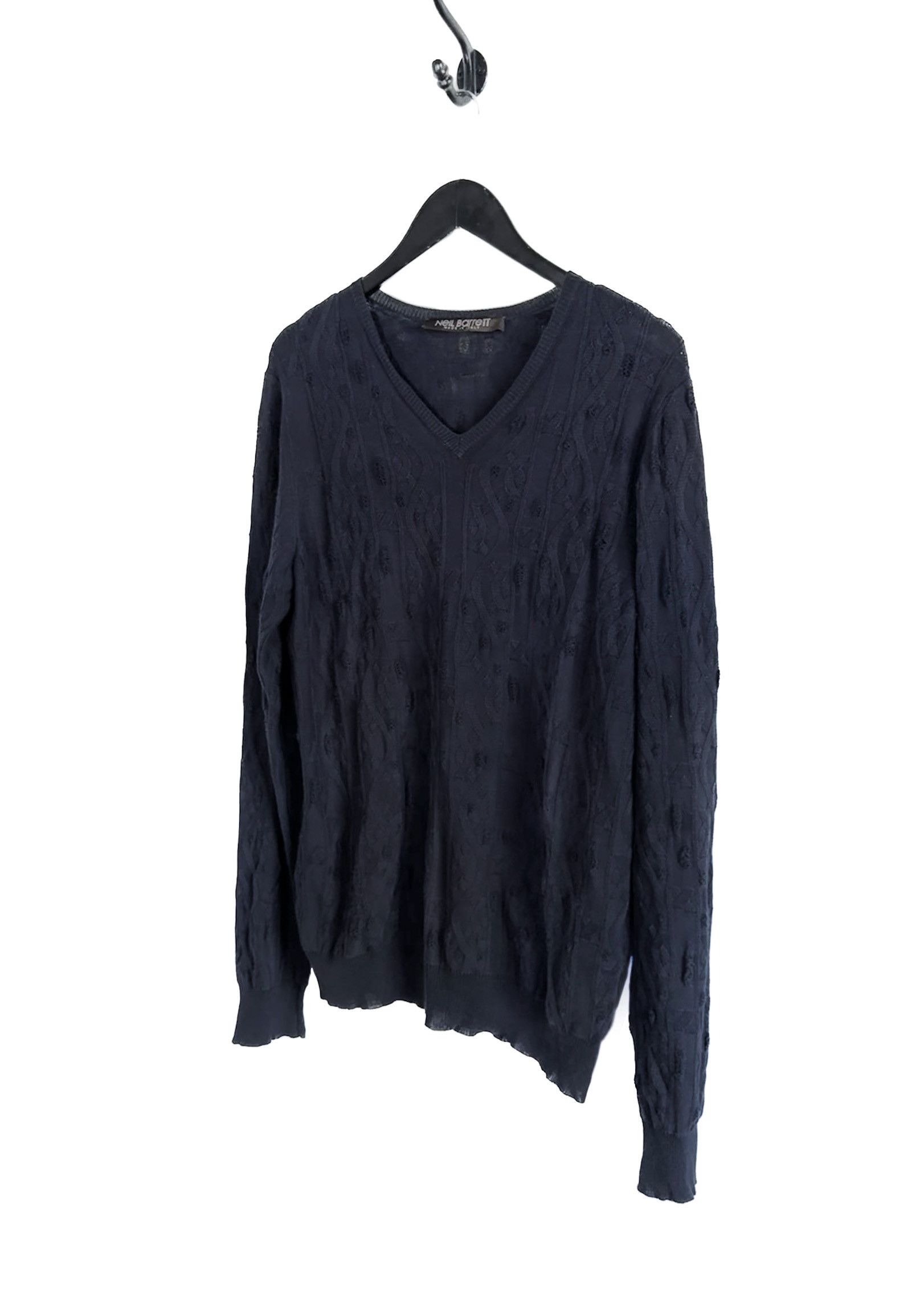 Neil Barrett Neil Barrett Navy Distressed Cable Knit Light Sweater Size US L / EU 52-54 / 3 - 2 Thumbnail
