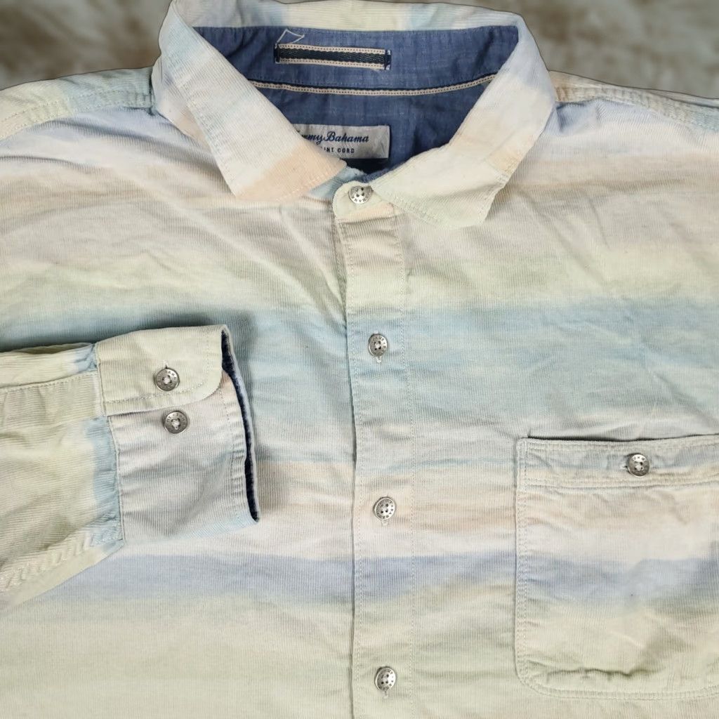 Tommy Bahama Tommy Bahama Shirt Mens Medium Blue Striped Cotton Button Up Long Sleeve Size US XL / EU 56 / 4 - 1 Thumbnail