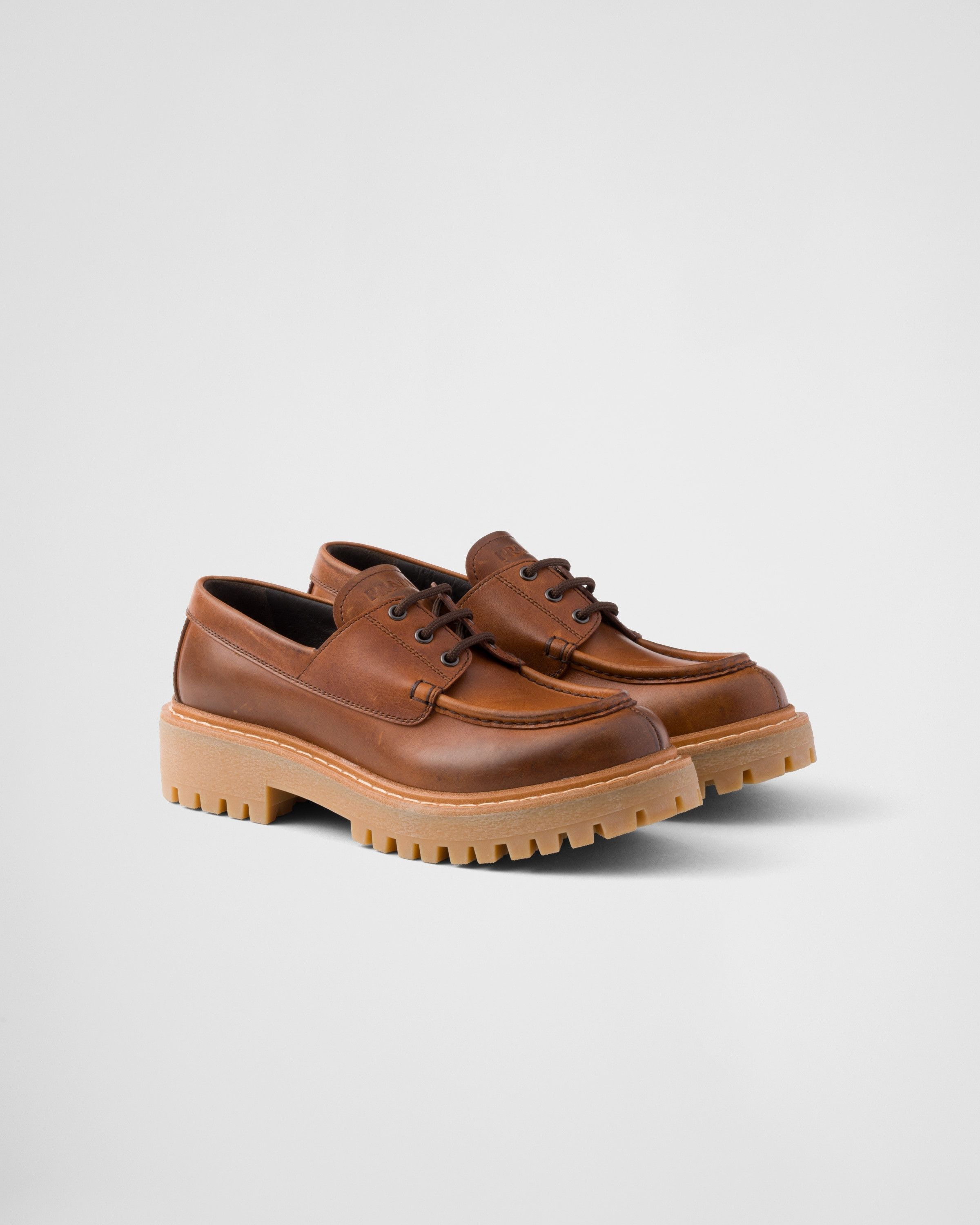 Prada o1mt1gz0925 Laced Leather Loafers in Brown Size US 7 / IT 37 - 1 Thumbnail