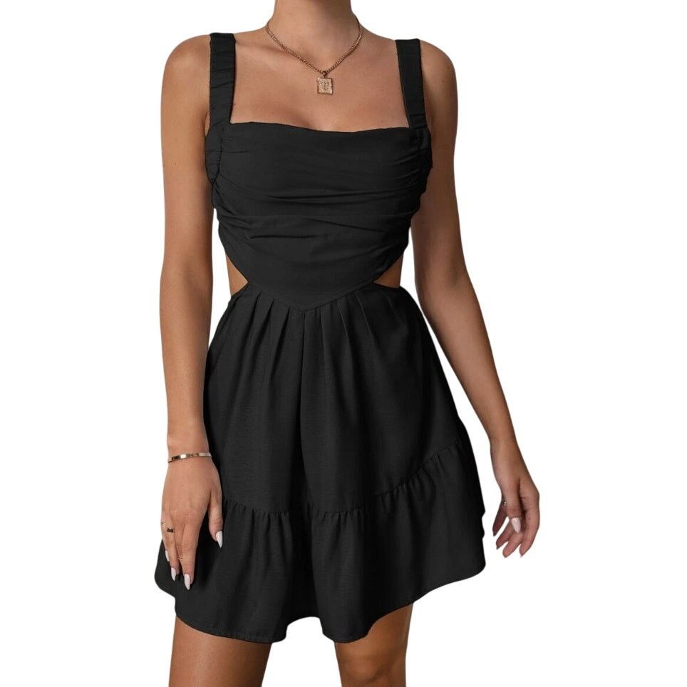 princess polly baby blue dress SHEIN SXY Solid Cut Out Contrast Mesh Bodycon Dress, M1118237, Black, S :  Buy Online at Best Price in KSA main image 1