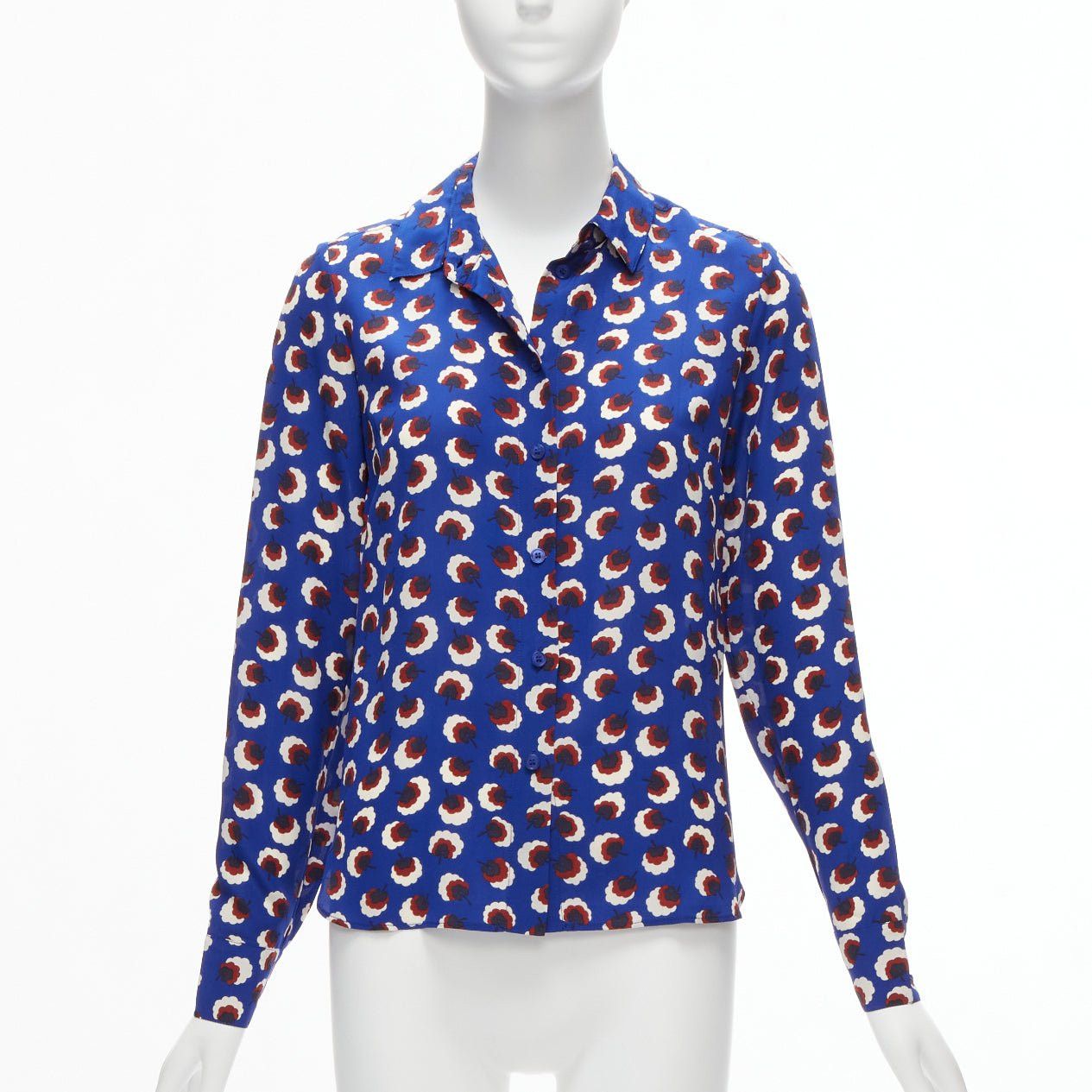 Stella McCartney STELLA MCCARTNEY 2014 100% silk blue red white floral print bishop sleeve shirt IT36 S Size XS / US 0-2 / IT 36-38 - 1 Thumbnail
