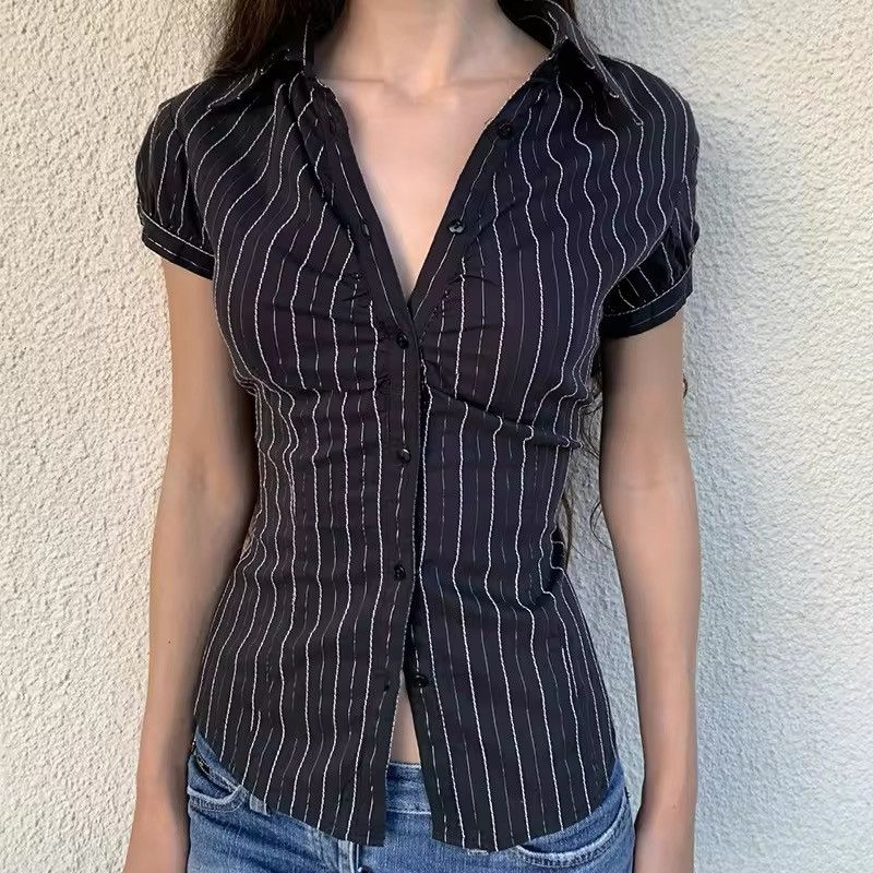 Other Retro Striped Y2k Blouse Vintage Casual Women’s Shirt Size S / US 4 / IT 40 - 1 Thumbnail
