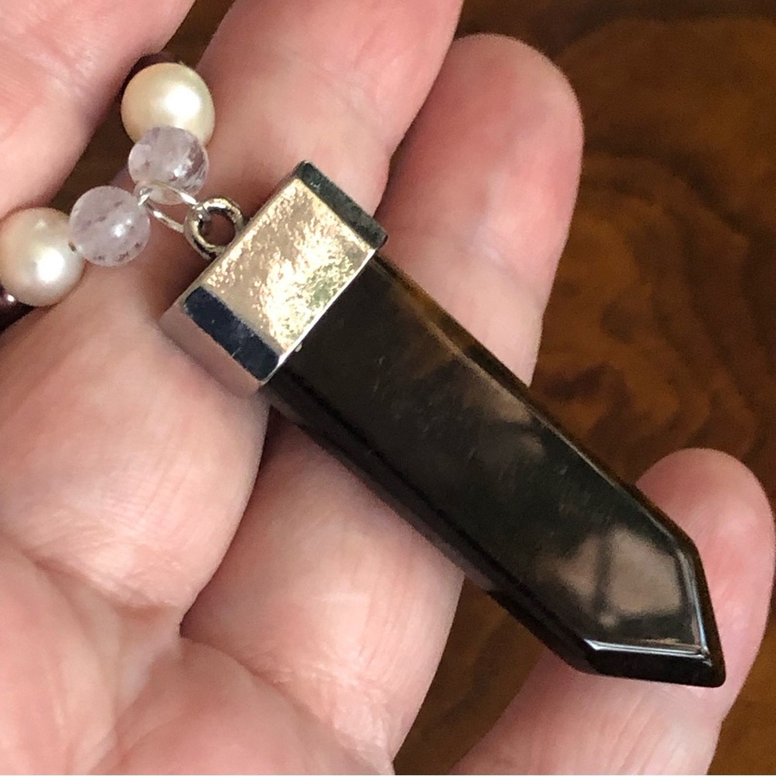 Handmade Handcrafted repurpose Tiger eye stone Pearl necklace Size ONE SIZE - 11 Thumbnail