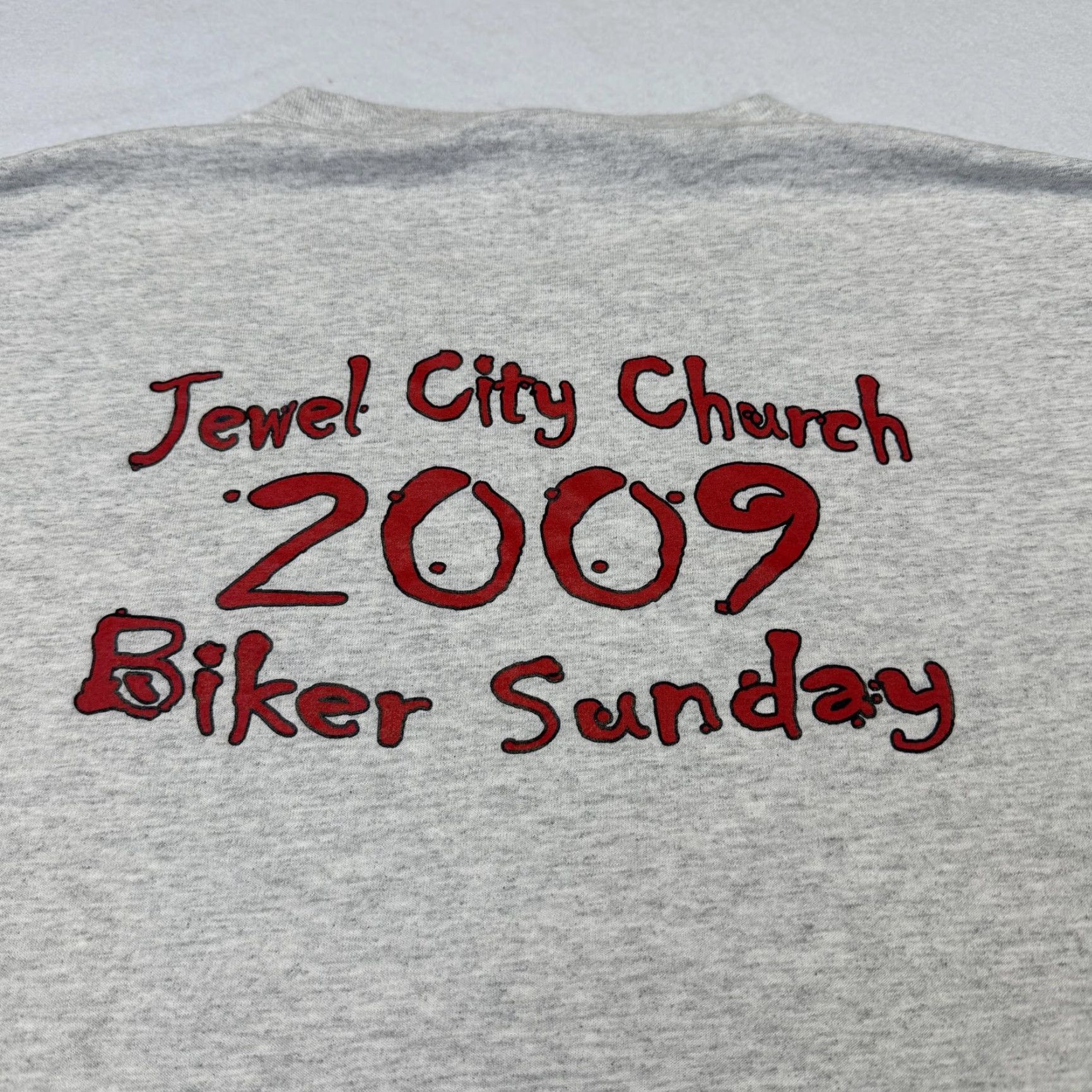 Jerzees Biker Jesus Tee Mens 2XL T-Shirt Graphic Print Crew Neck Short Sleeve Gray Religious Motorcycle Church Size US XXL / EU 58 / 5 - 6 Thumbnail