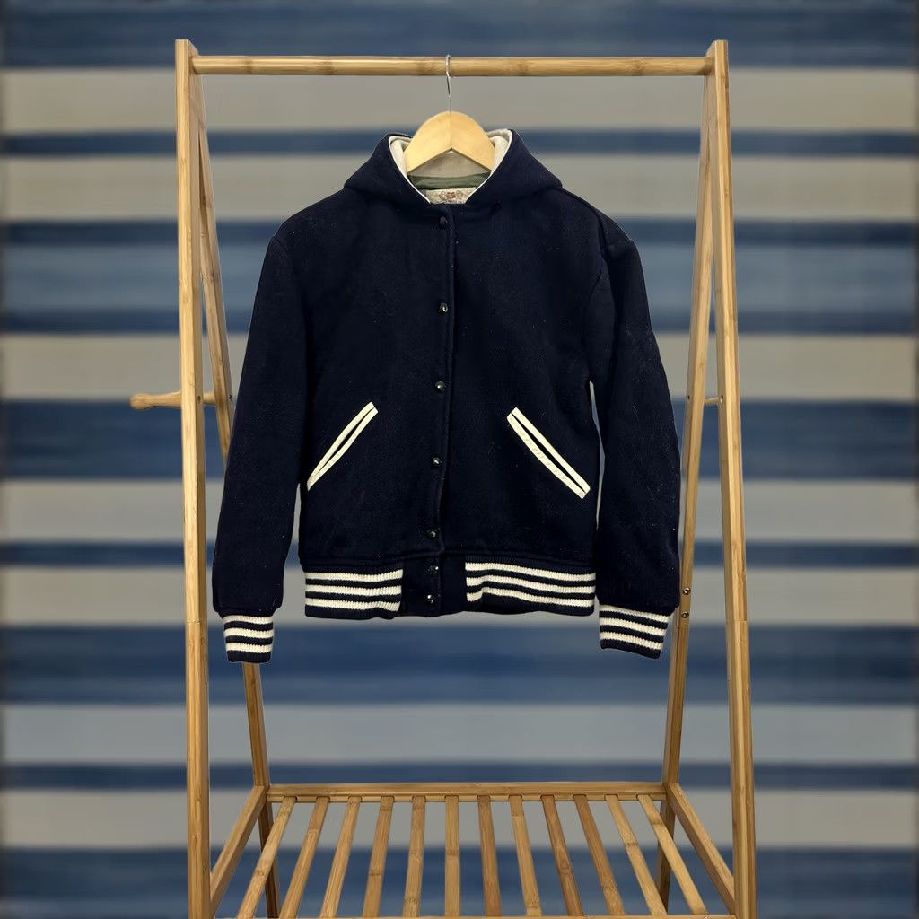 Vintage VTG 60s BLANK Striped Trim Split Hood Snap Button Varsity Wool Jacket M Women Blue Varsity Jacket Mens Women Boys Girls 60s? Size M / US 6-8 / IT 42-44 - 1 Thumbnail