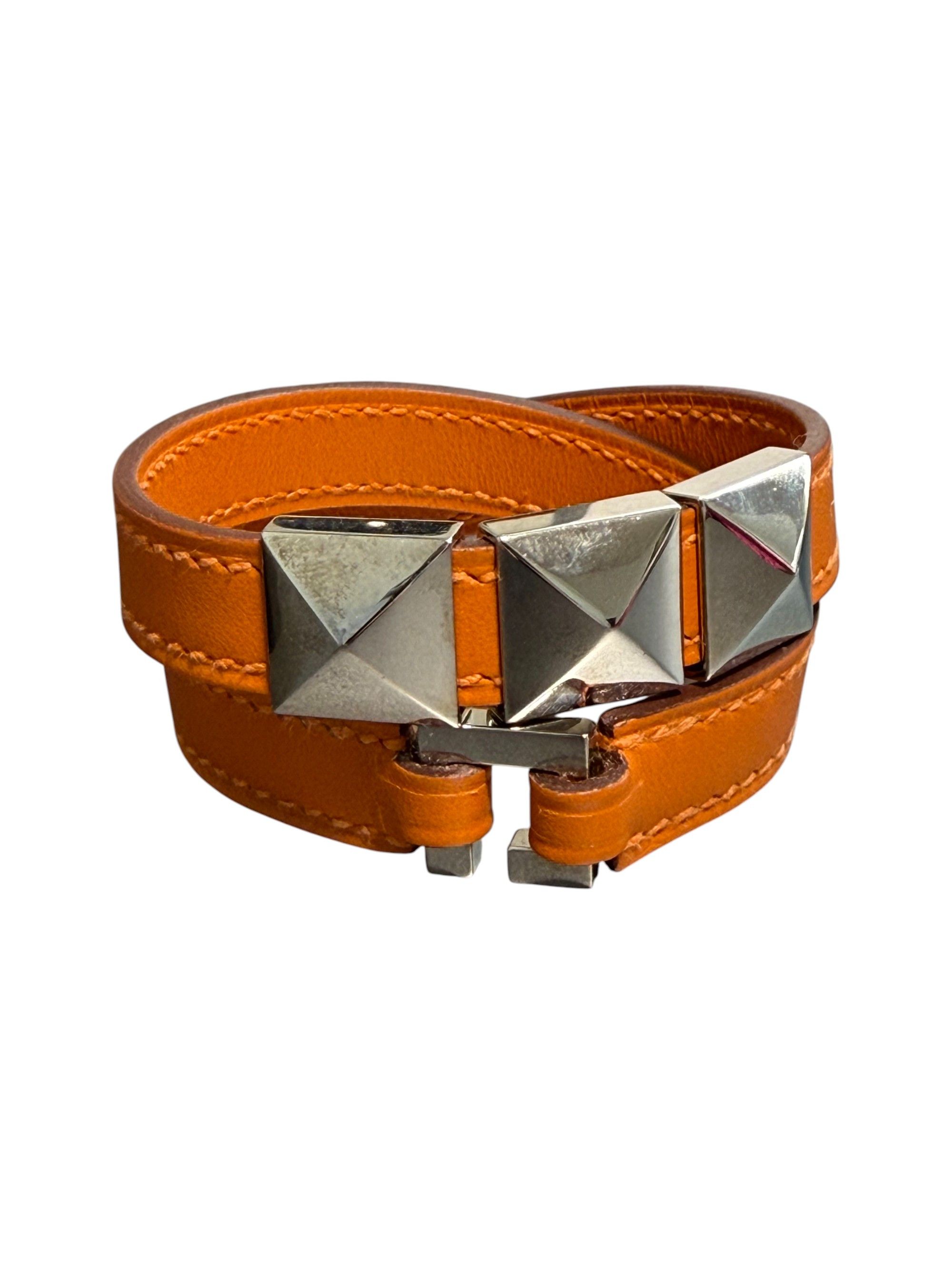 Hermes Hermes Medor Double Wrap Leather Bracelet Orange Small Size ONE SIZE - 5 Thumbnail