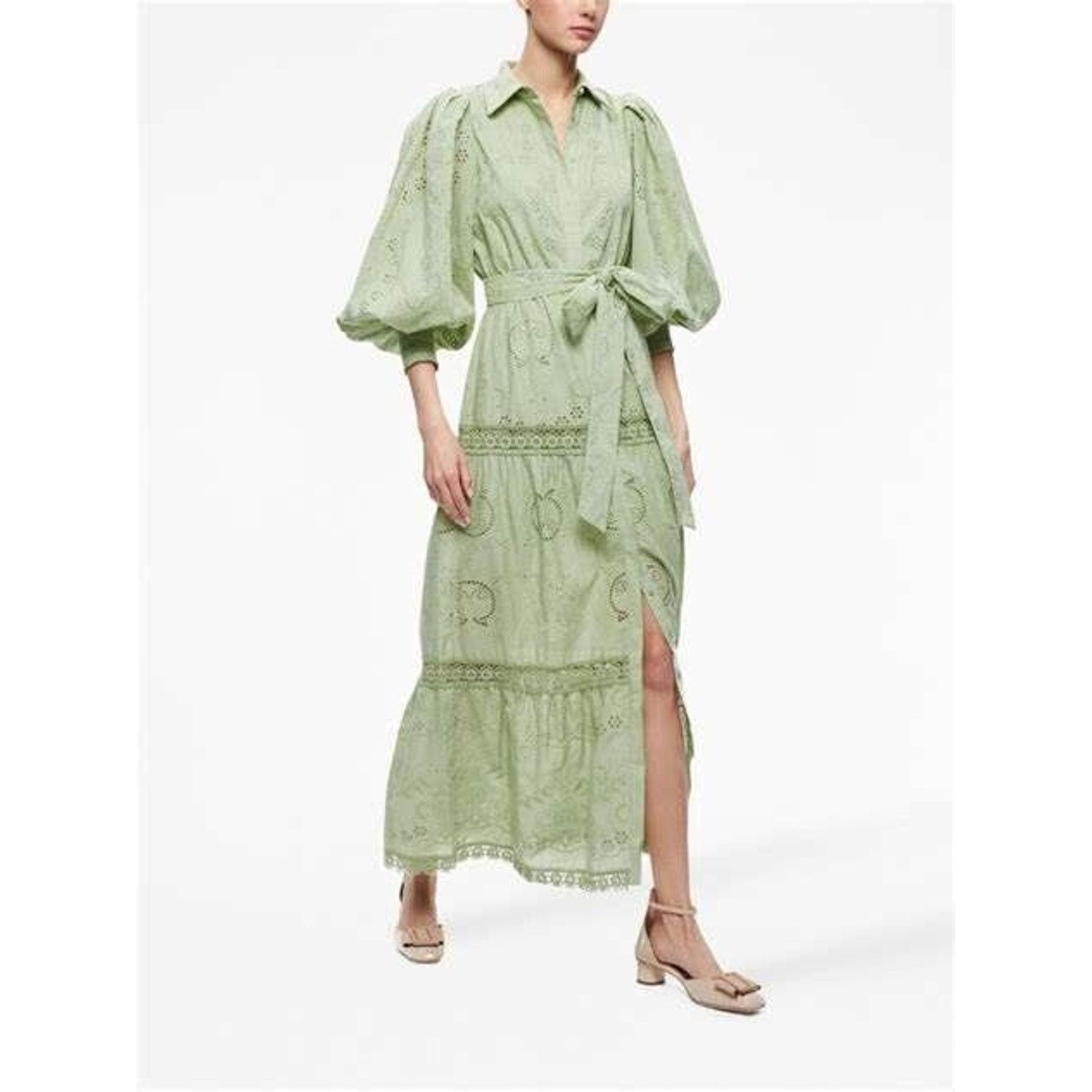 Alice + Olivia ALICE + OLIVIA LILLY EYELET COTTON DRESS BELTED GREEN SZ 2 Size XS / US 0-2 / IT 36-38 - 1 Thumbnail