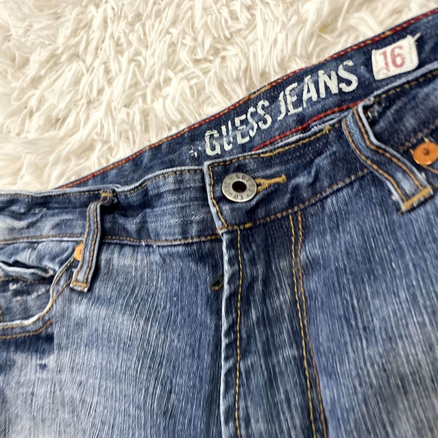 Guess VINTAGE GUESS JEANS Women 16 Ramie Y2k Streetwear Straight Wide Blue Grunge 90s WorkFade Jeans Mens Women Girls Size 38" / US 16 / IT 52 - 6 Thumbnail