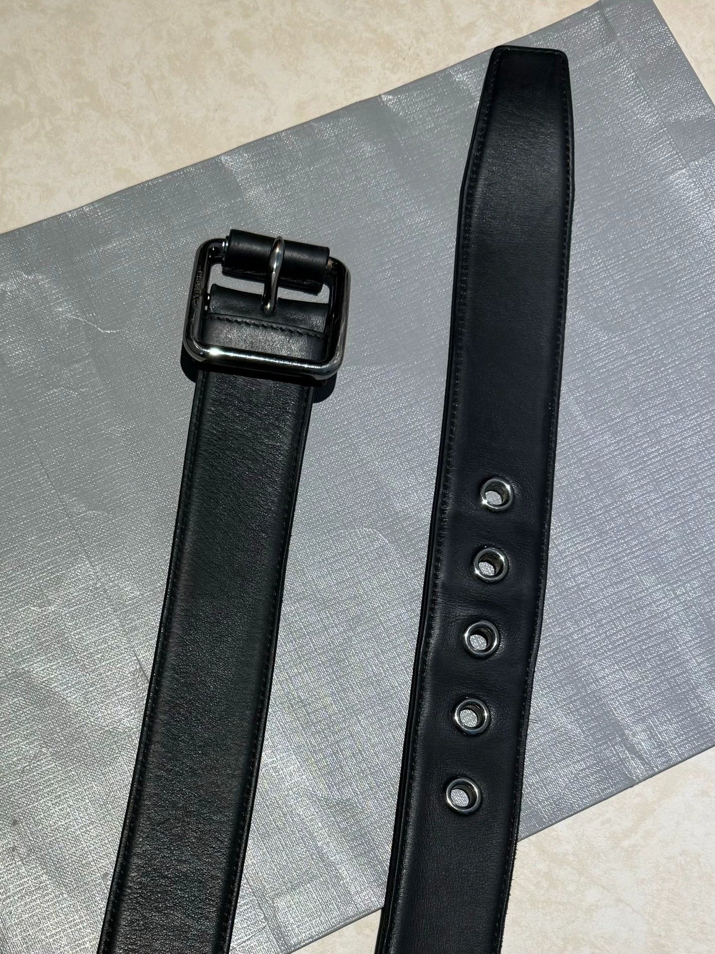 Prada Prada Square Buckle Rivet Biker Belt Black Waxed Leather 90 Size ONE SIZE - 1 Thumbnail