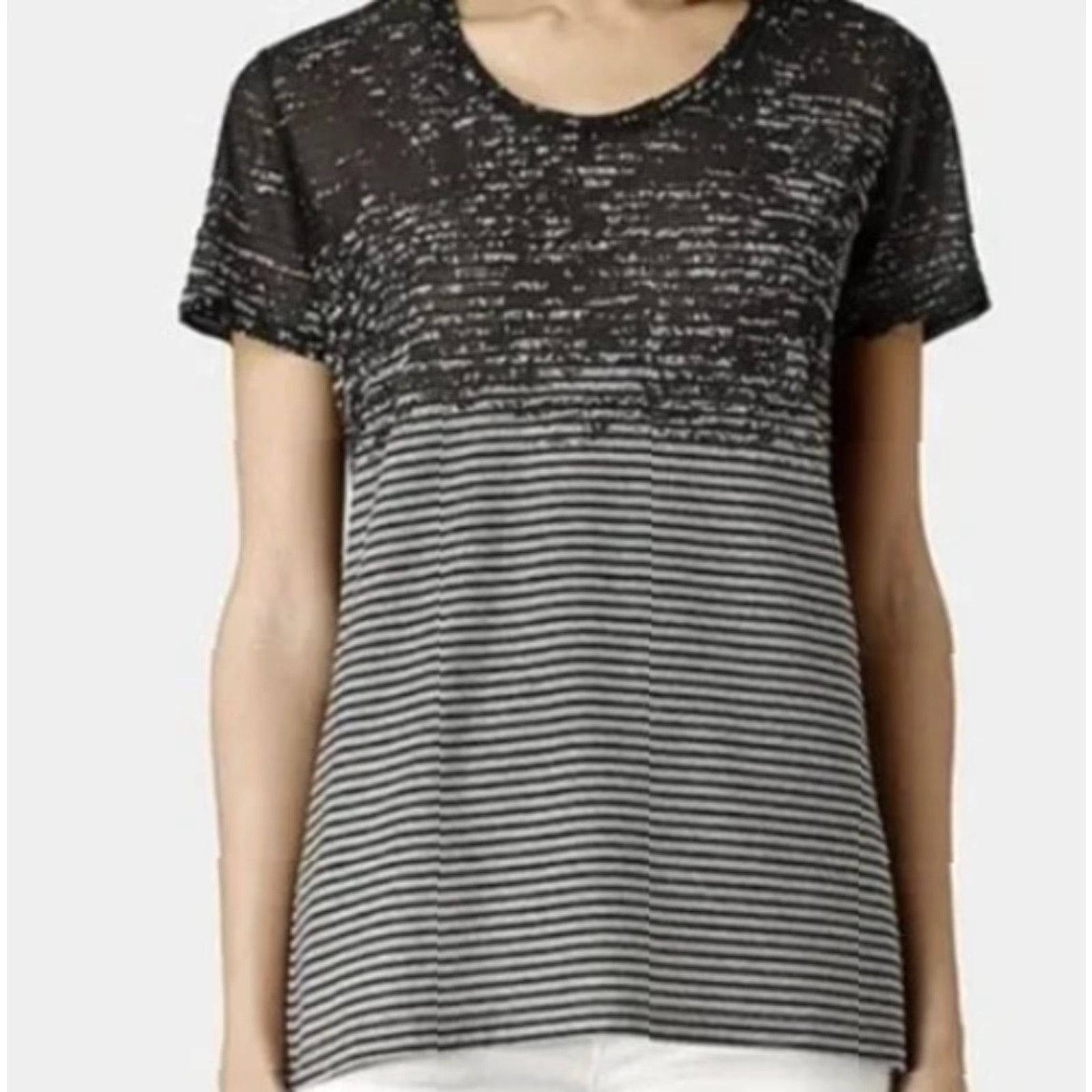 Allsaints VINTAGE AllSaints Women's Zane Rok Tee Striped Short Sleeve Crew Neck Pullover Casual Size S Gray Cotton Blend Knit Sold Regular Women’s Size S / US 4 / IT 40 - 2 Thumbnail