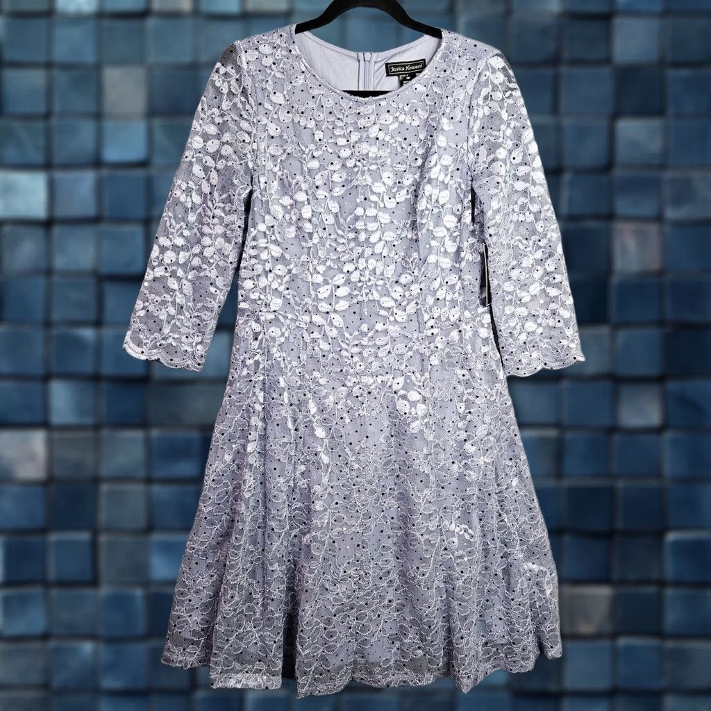 Vintage Jessica Howard Women's Dress 3/4 Sleeve Lace Sequin Petites 10P Purple Lavender Size L / US 10 / IT 46 - 1 Thumbnail