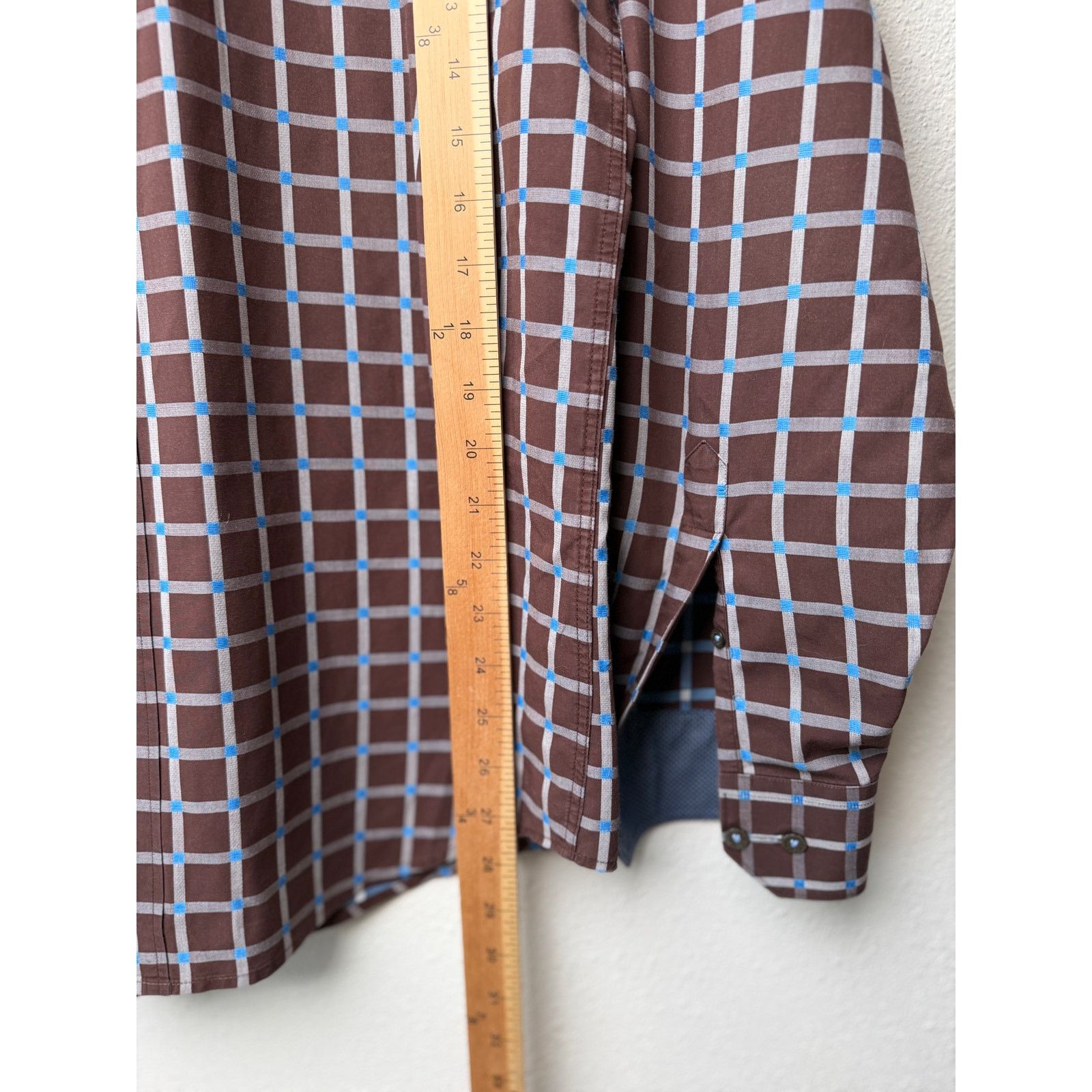 BUGATCHI Bugatchi Plaid Button Front Long Sleeve Shirt L Blue Brown Size US L / EU 52-54 / 3 - 14 Thumbnail
