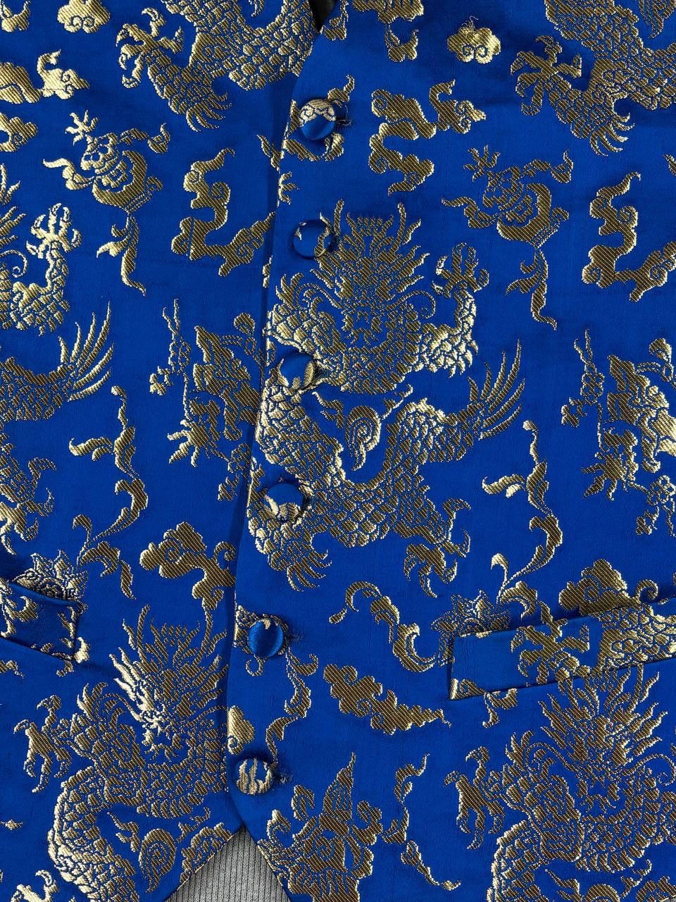 Other Neal&Palmer silk blue/gold embroidered damask waistcoat Size 38R - 4 Thumbnail