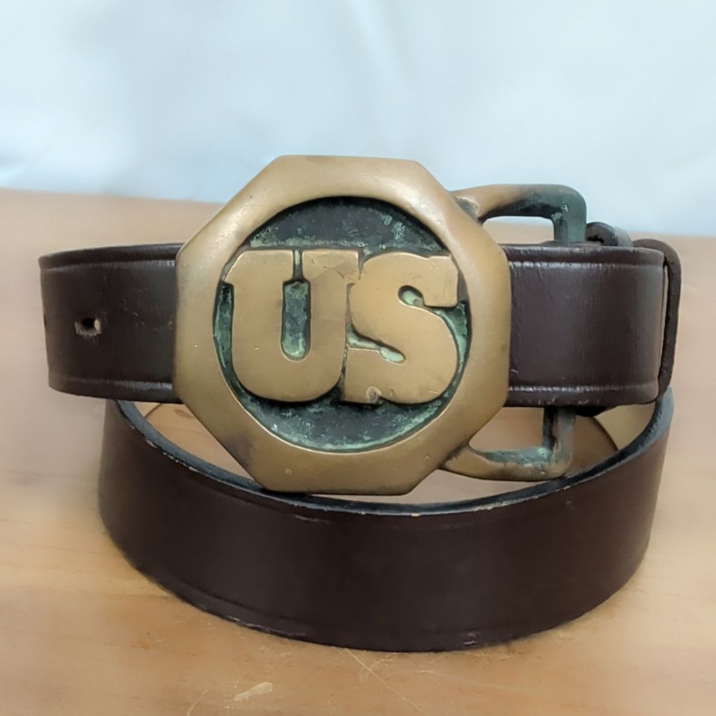 Vintage Vintage Heavy Cast US Buckle with Brown Leather Belt 36 Size 36 - 1 Thumbnail