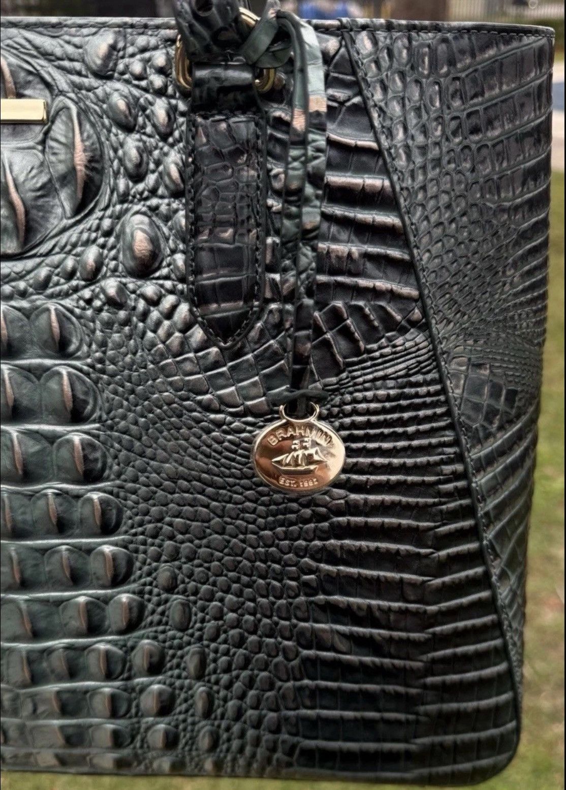 BRAHMIN Brahmin Ezra croc-embossed leather tote, dark green Size ONE SIZE - 3 Thumbnail