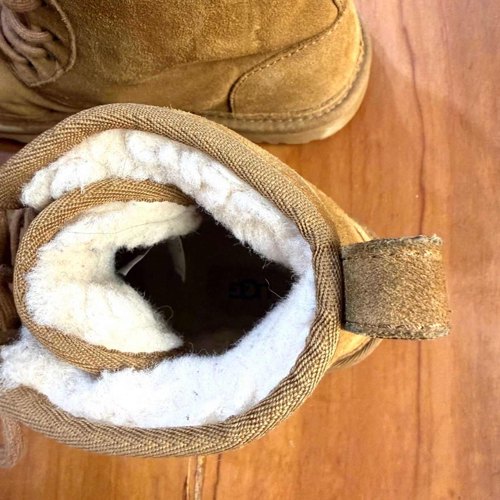 Ugg UGG Suede Ankle Boots 9 Mini Harkley 1016472 Shearling Lace Up Beige Bootie, Casual Winter Flat Heel Womens Size US 12 / IT 42 - 5 Thumbnail