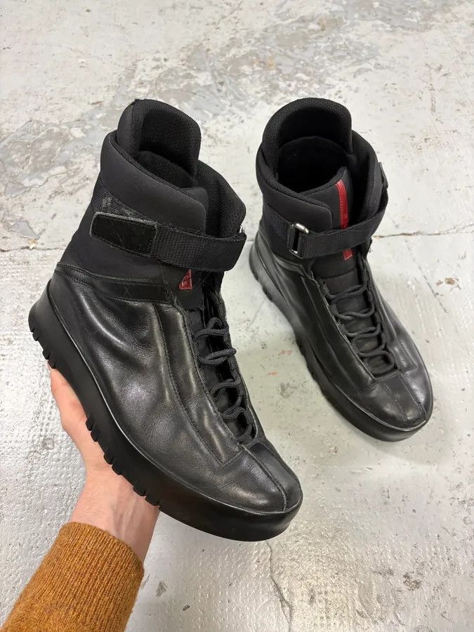 Prada 2000s Prada Black Strap Hiking Leather Boots Size US 9.5 / EU 42-43 - 1 Thumbnail