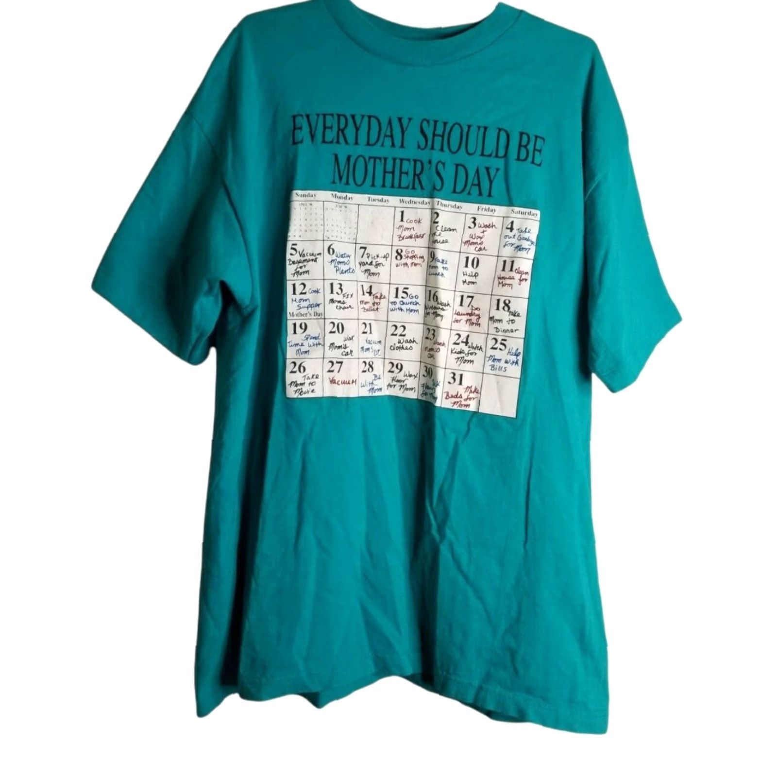 Vintage Vintage Garment Graphics 90s T-Shirt Mens XL Blue All Classics Calendar Mother's Day Tee Short Sleeve Cotton Graphic Print Unisex Adults Size US XL / EU 56 / 4 - 2 Thumbnail