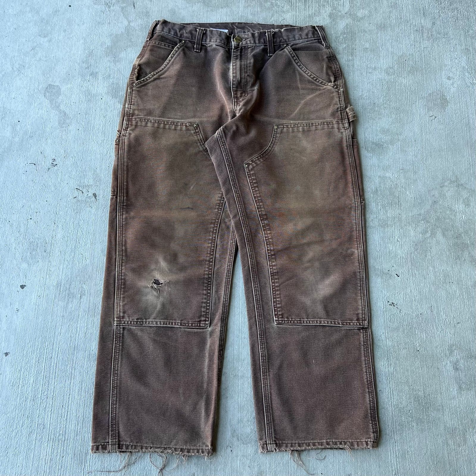 Carhartt × Vintage Carhartt brown faded double knee work wear carpenter pants Size US 31 - 1 Thumbnail