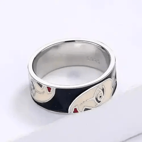 Japanese Brand Creative Handmade Irregular Half Face Enamel Heart Ring Size ONE SIZE - 3 Thumbnail