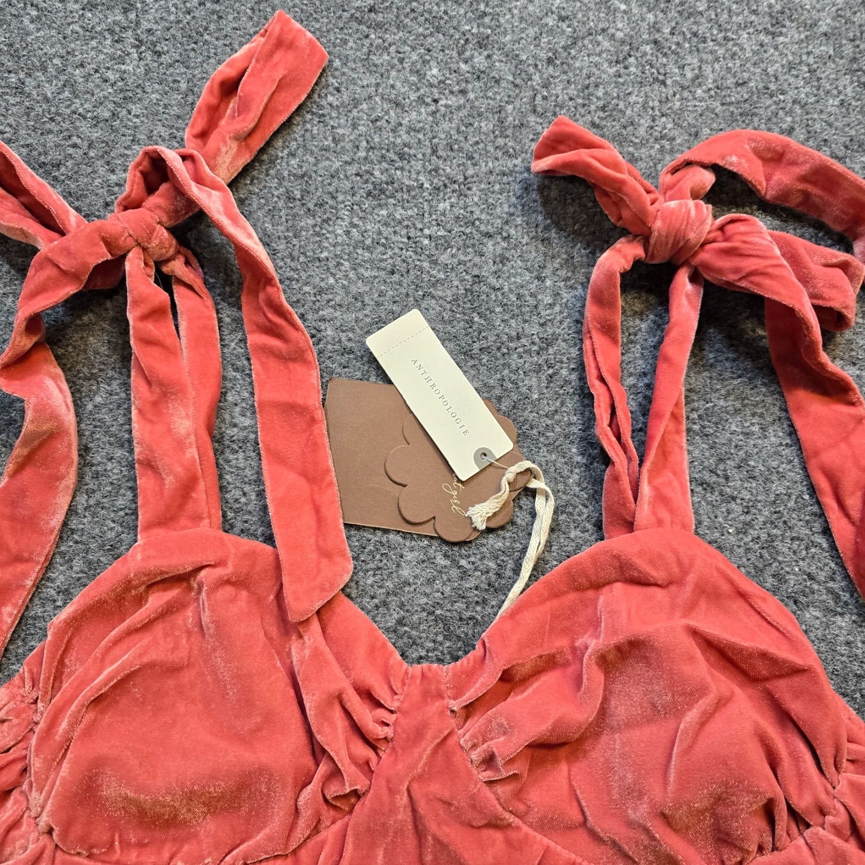 Anthropologie Anthropologie Top Womens Small Pink Velour Cropped Tie Strap Holiday Party Tank Sleeveless Zip Size S / US 4 / IT 40 - 2 Thumbnail