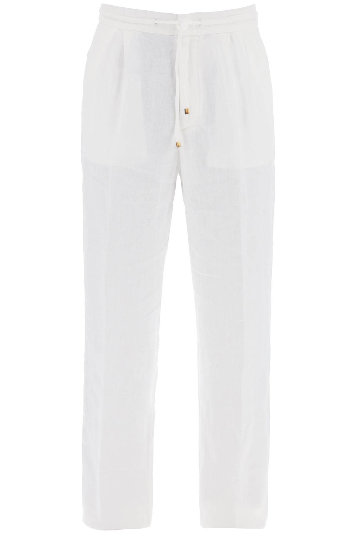 image of Brunello Cucinelli "striped Linen Joggers With C in Bianco, Men's (Size 32)