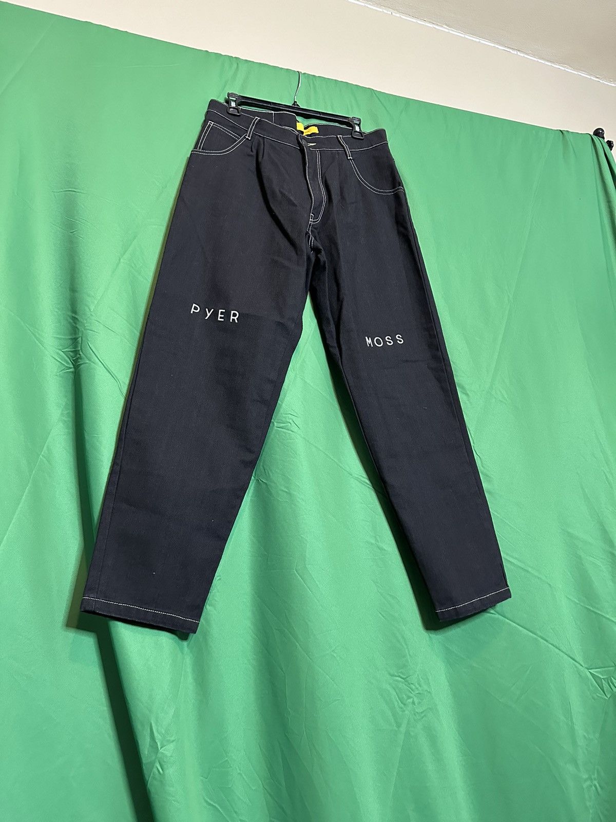 Pyer Moss Black logo embroidered contrast stitch denim jeans NWT Size US 31 - 12 Thumbnail