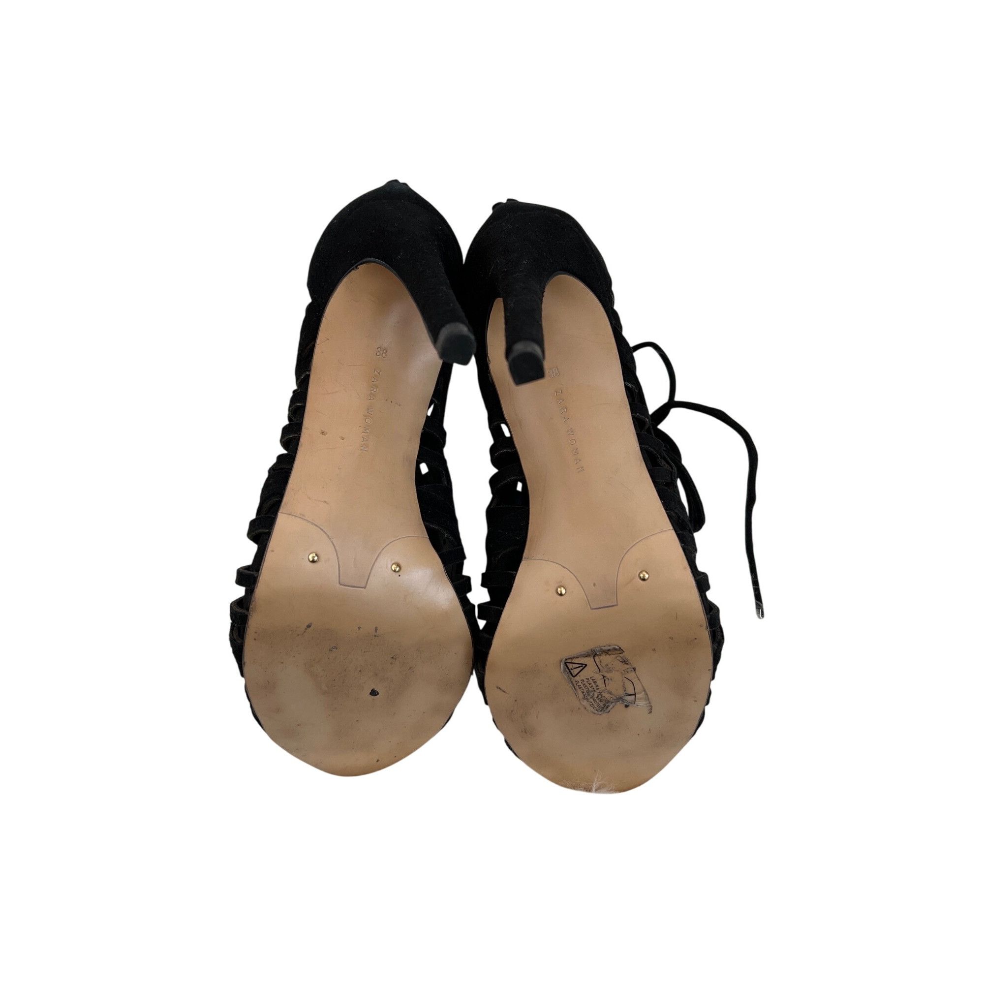 Zara Zara Lace-Up Peep Toe Black Stiletto Heels With Cut-Out Desi Size US 8 / IT 38 - 4 Thumbnail