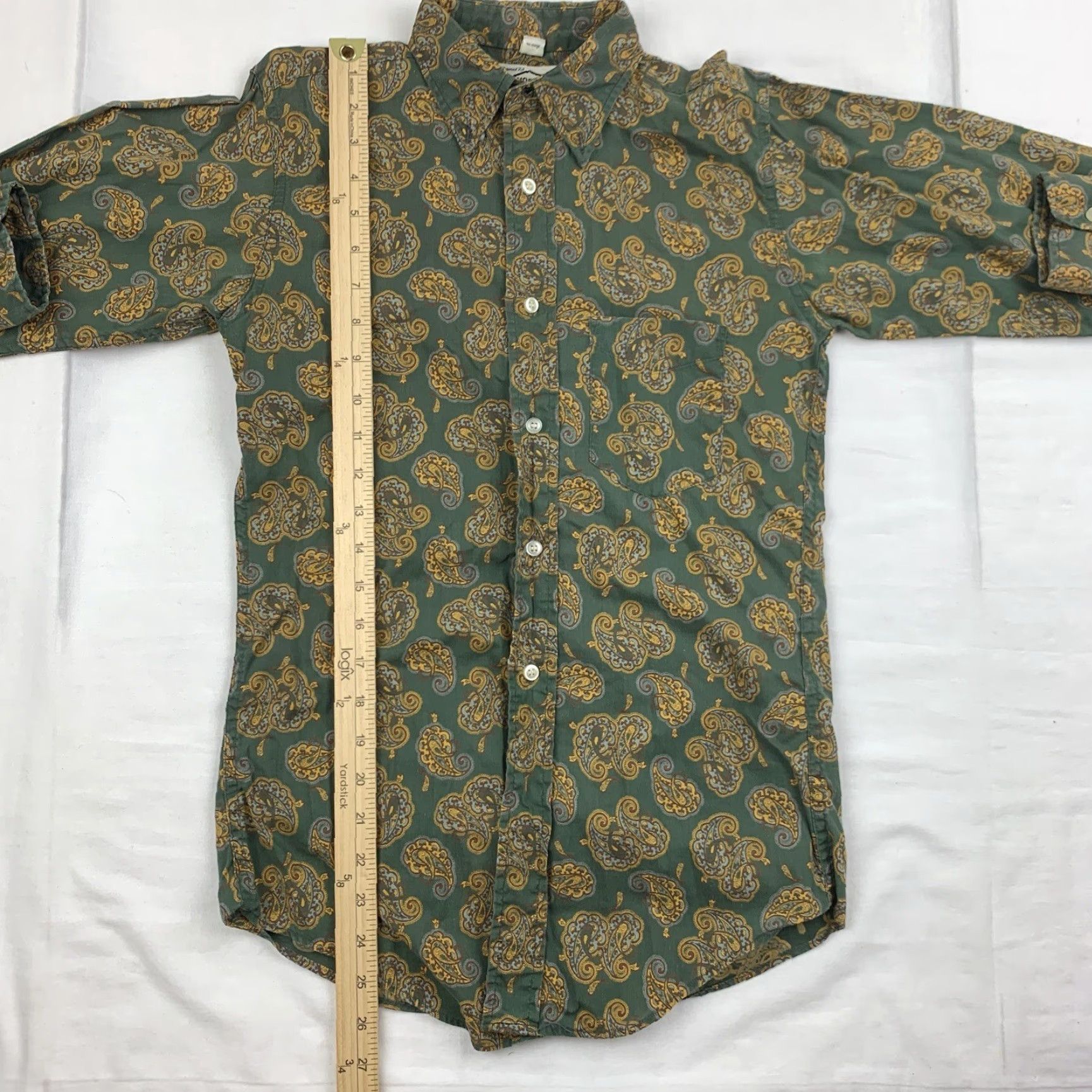 Vintage VINTAGE Model Button-Up Shirt Womens 16 Green Paisley Long Sleeve 1970s Classic Size XXL / US 16-18 / IT 52-54 - 6 Thumbnail